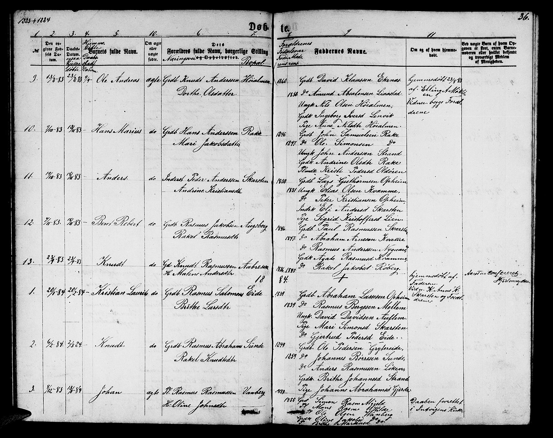 Innvik sokneprestembete, AV/SAB-A-80501: Parish register (copy) no. B 2, 1864-1885, p. 36