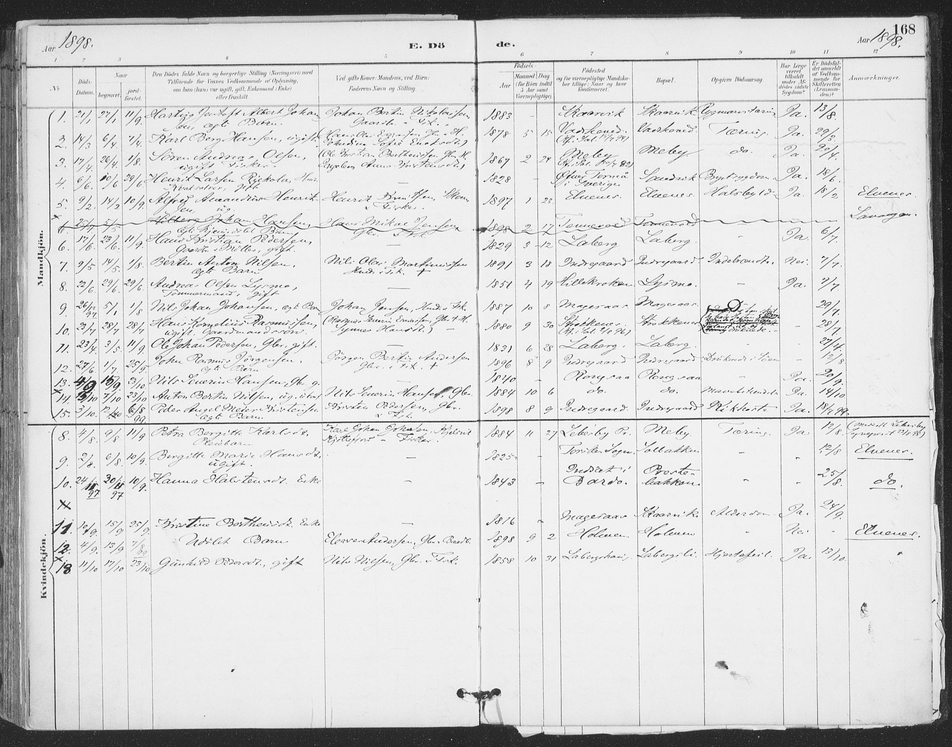 Ibestad sokneprestembete, AV/SATØ-S-0077/H/Ha/Haa/L0015kirke: Parish register (official) no. 15, 1888-1899, p. 168