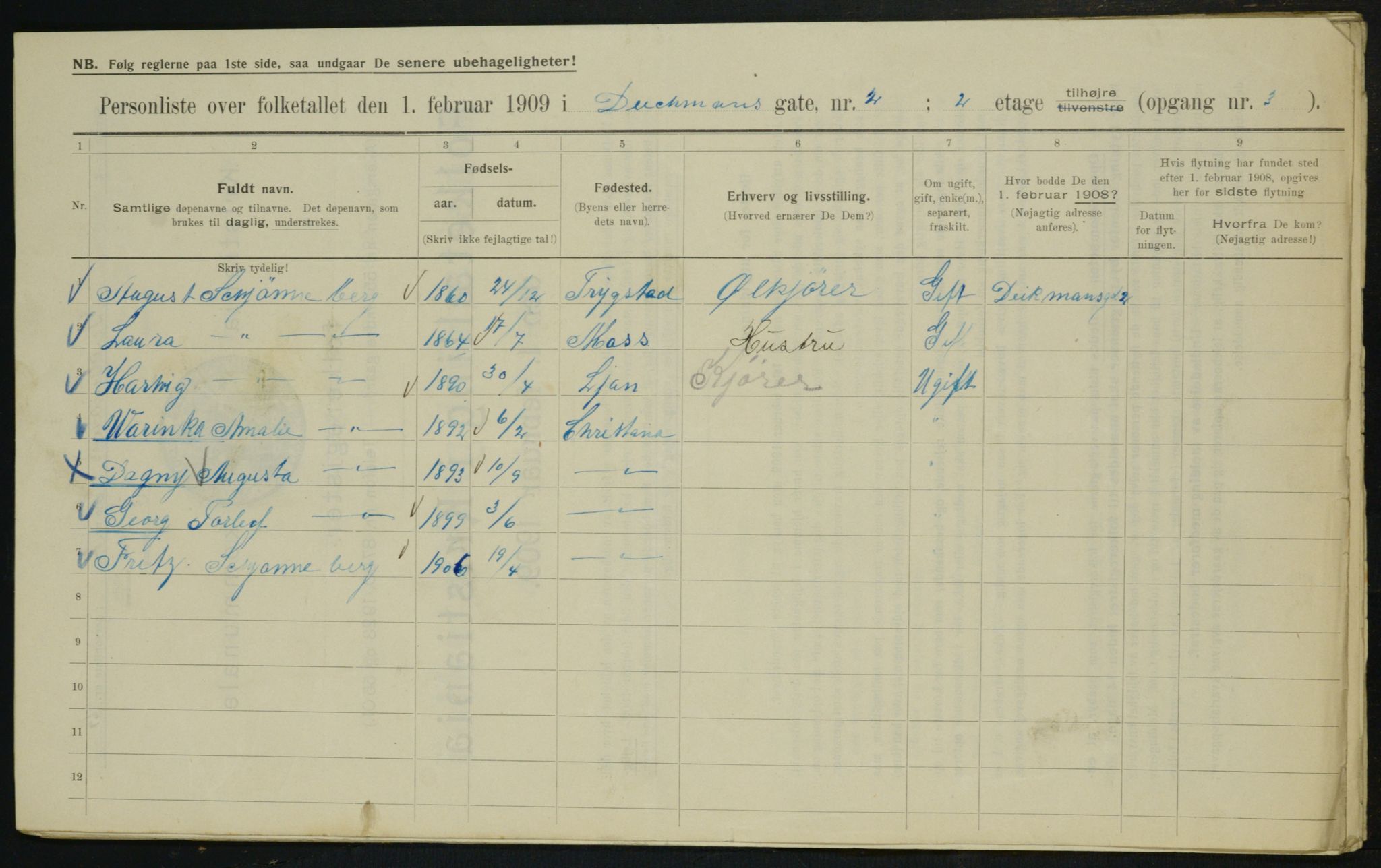 OBA, Municipal Census 1909 for Kristiania, 1909, p. 14074