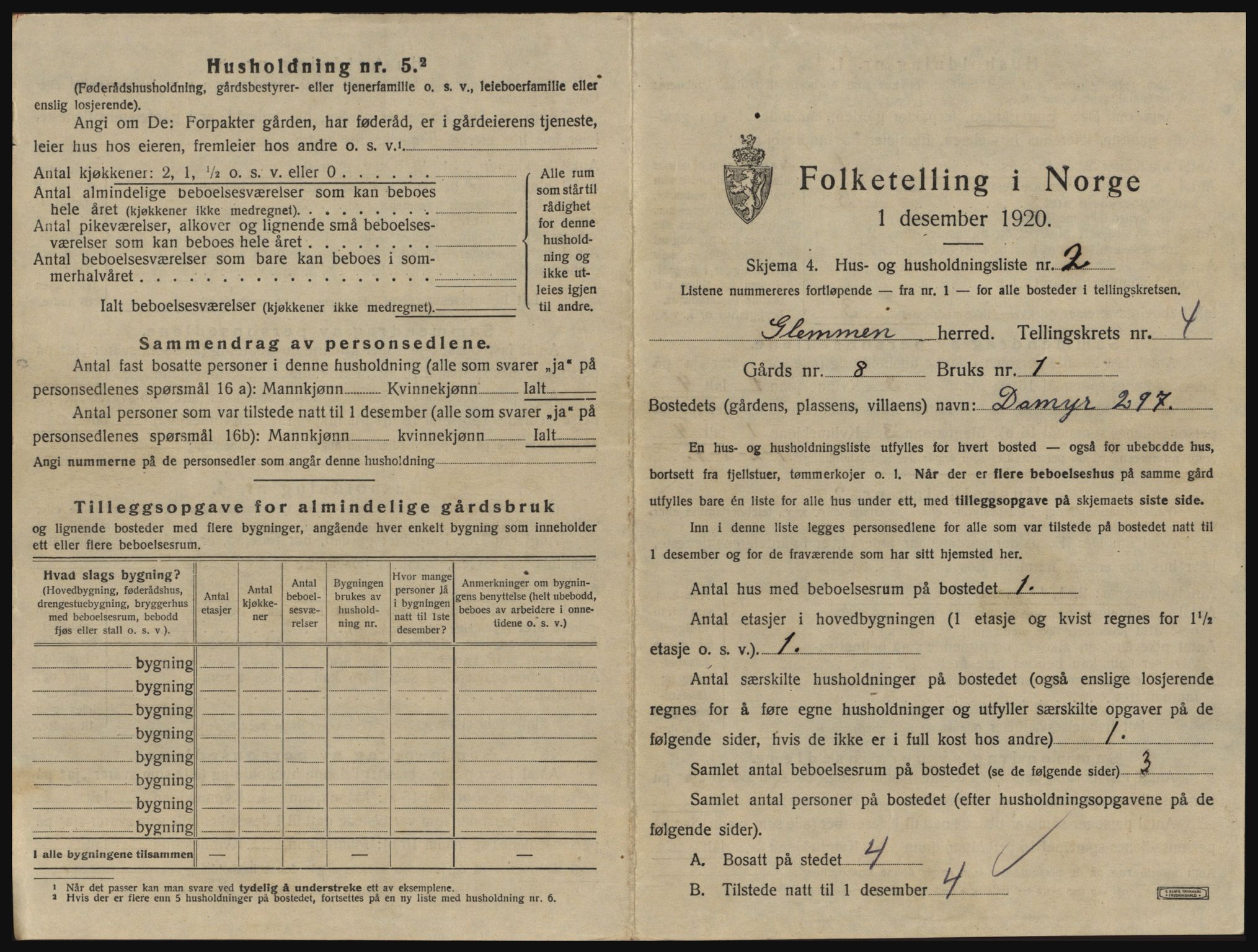 SAO, 1920 census for Glemmen, 1920, p. 1461