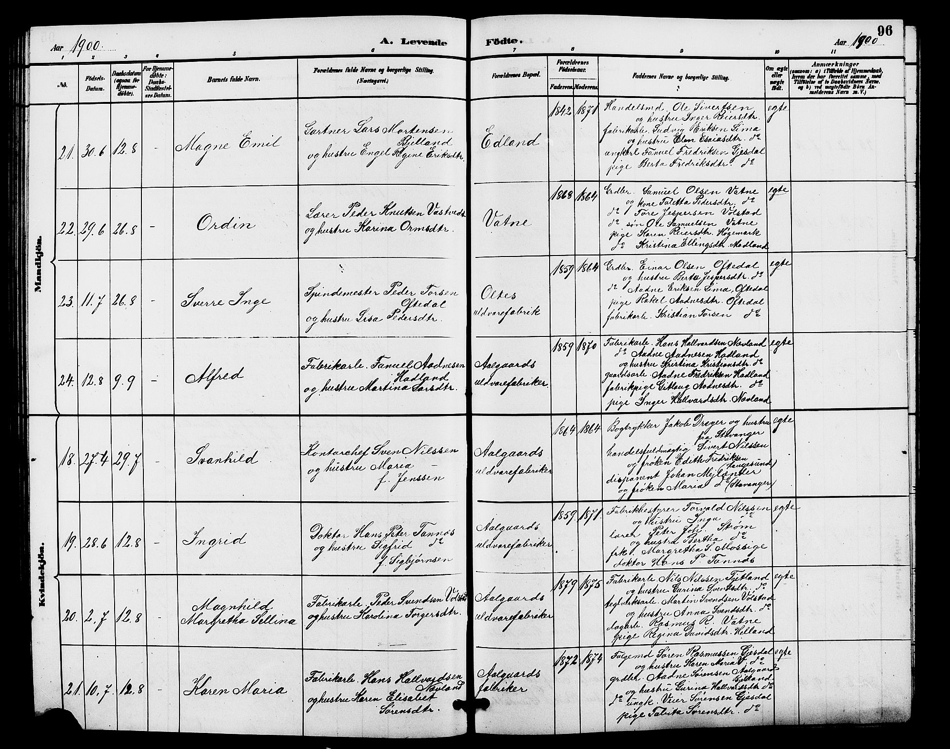 Lye sokneprestkontor, AV/SAST-A-101794/001/30BB/L0008: Parish register (copy) no. B 7, 1887-1901, p. 96