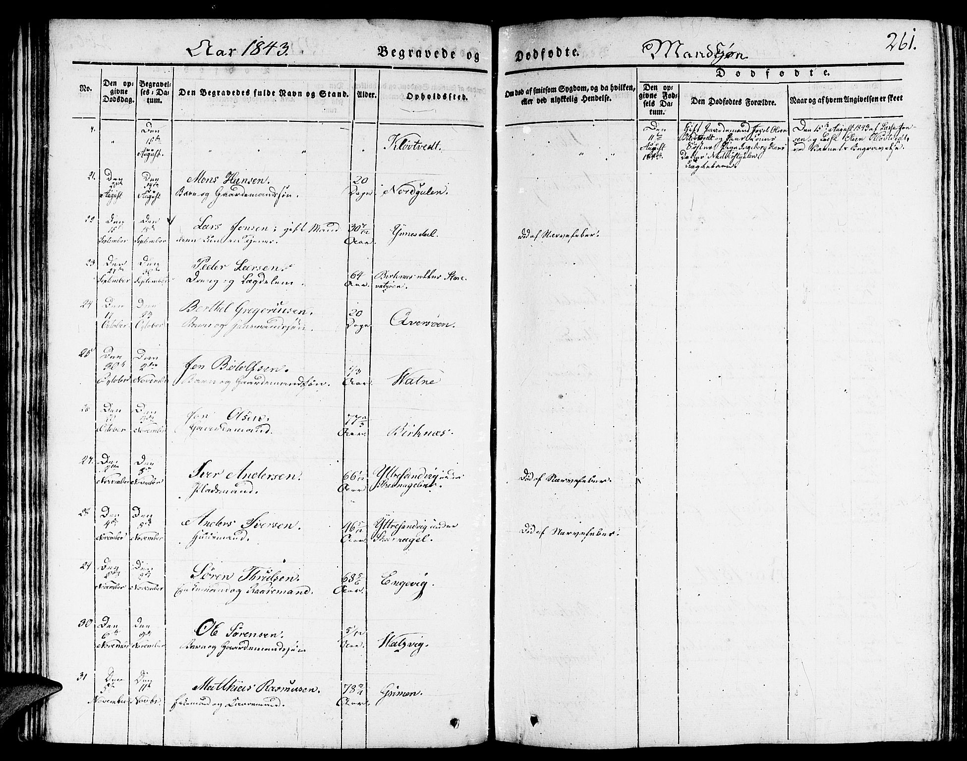 Gulen sokneprestembete, AV/SAB-A-80201/H/Haa/Haaa/L0020: Parish register (official) no. A 20, 1837-1847, p. 261