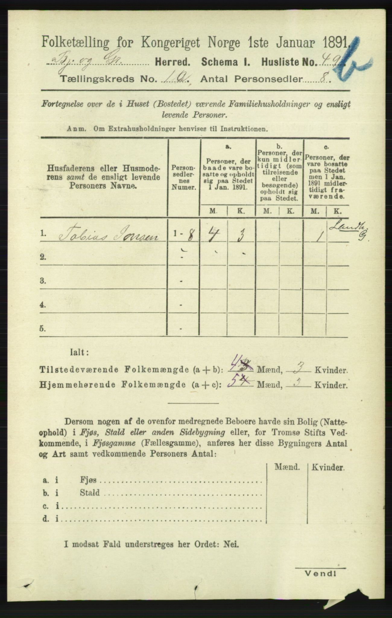 RA, 1891 census for 1024 Bjelland og Grindheim, 1891, p. 763