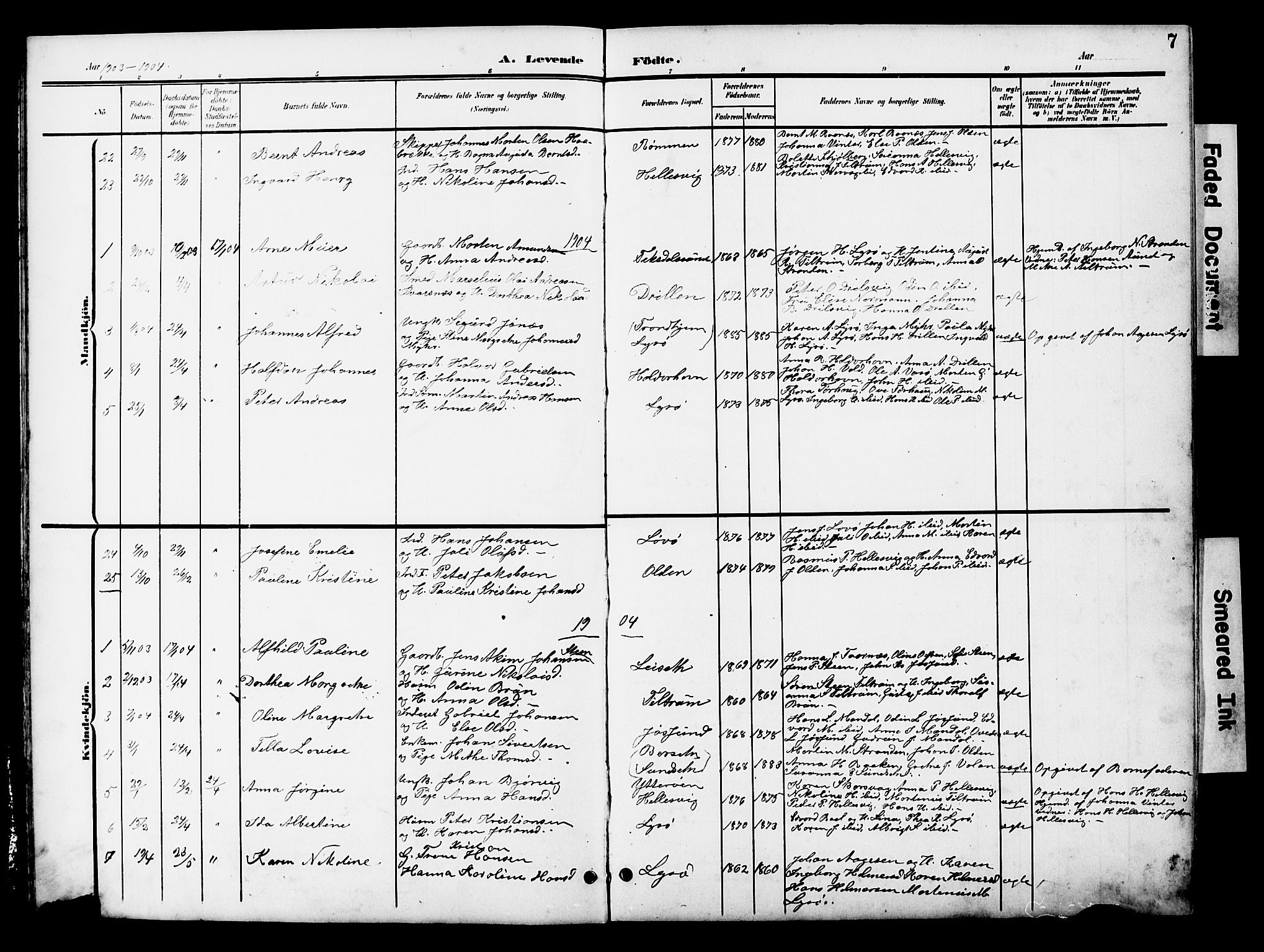 Ministerialprotokoller, klokkerbøker og fødselsregistre - Sør-Trøndelag, SAT/A-1456/654/L0666: Parish register (copy) no. 654C02, 1901-1925, p. 7