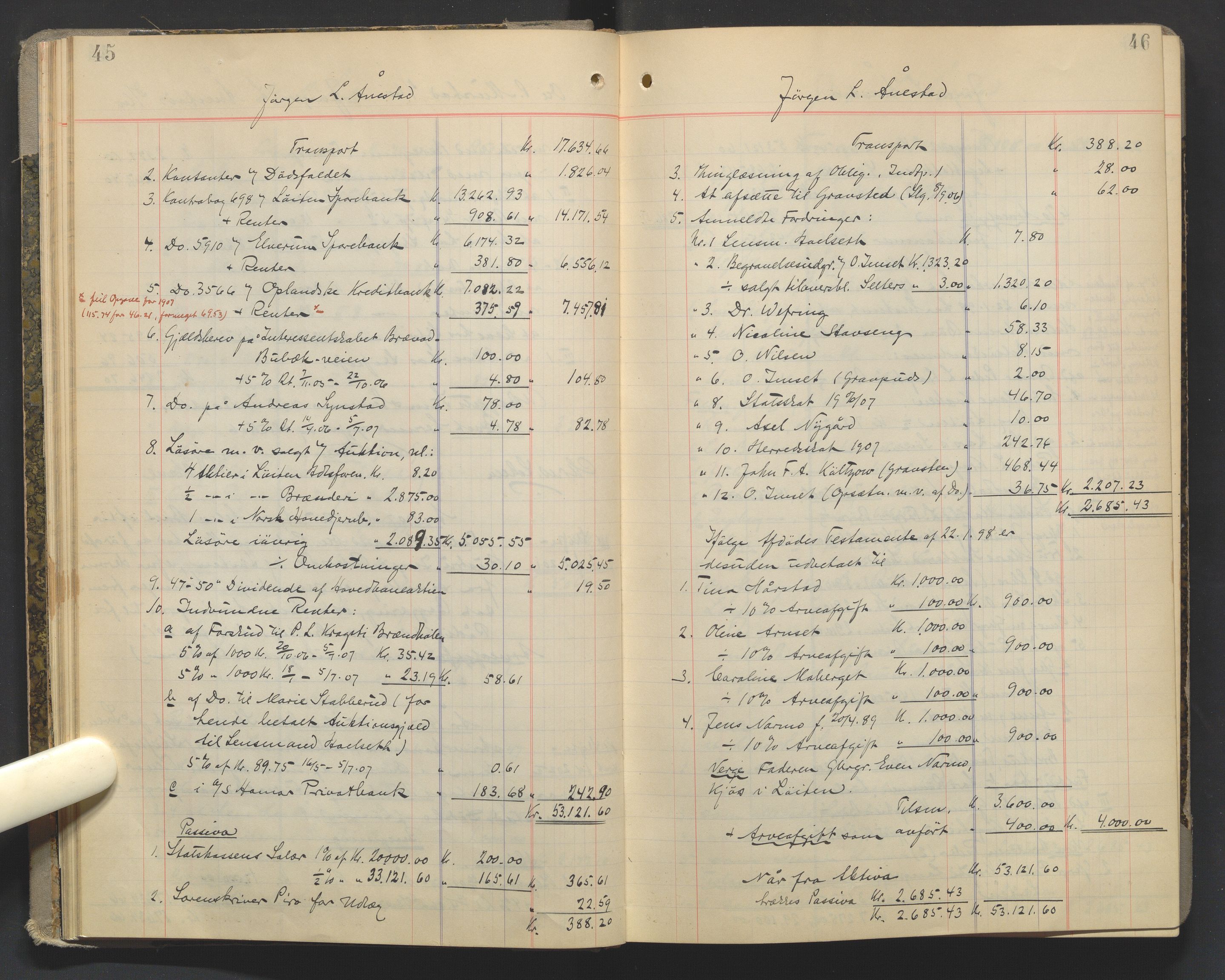 Sør-Hedmark sorenskriveri, AV/SAH-TING-014/J/Ja/Jad/L0003: Skifteutlodningsprotokoll - landet, 1906-1914, p. 45-46