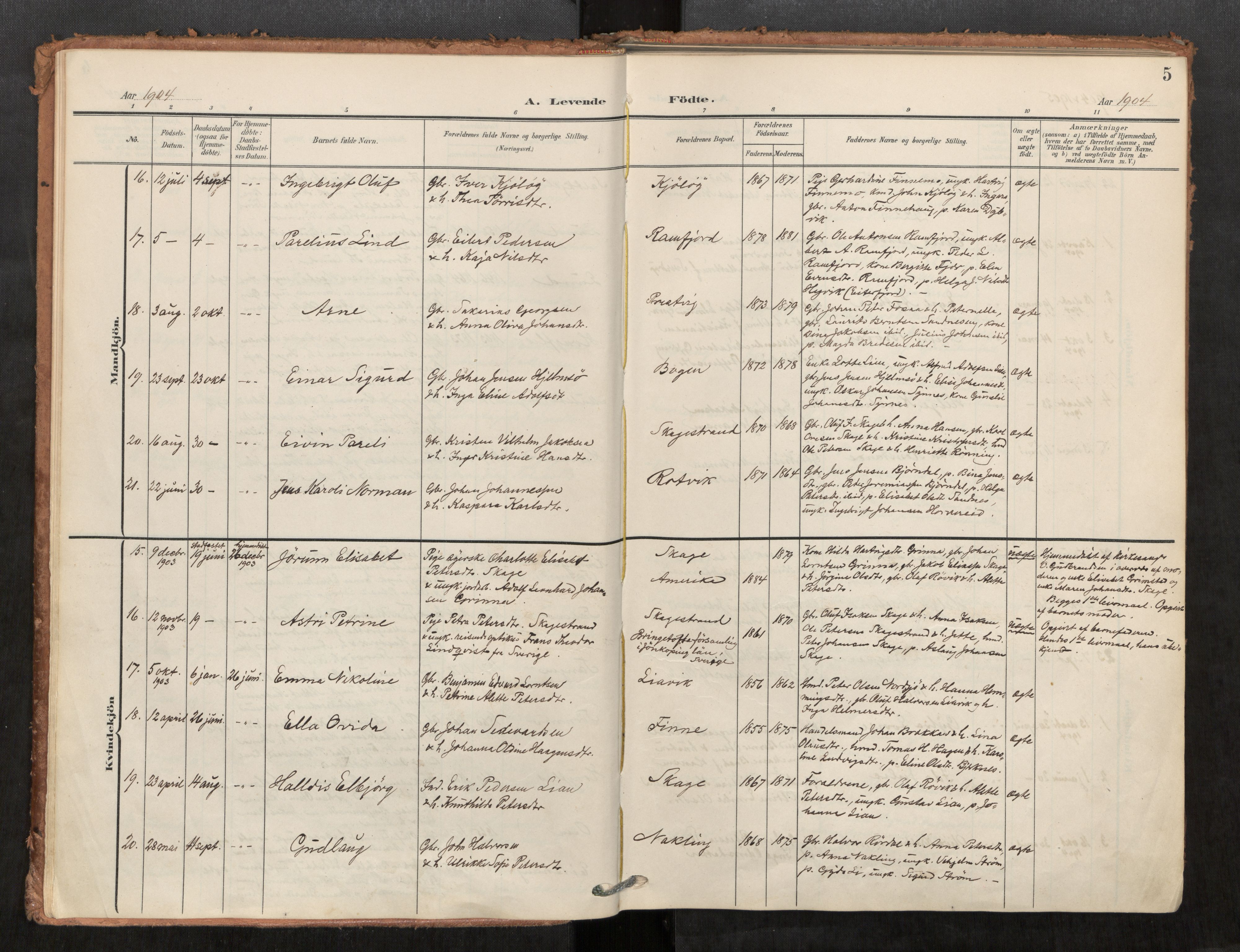 Kolvereid sokneprestkontor, SAT/A-1171/H/Ha/Haa/L0001: Parish register (official) no. 1, 1903-1922, p. 5