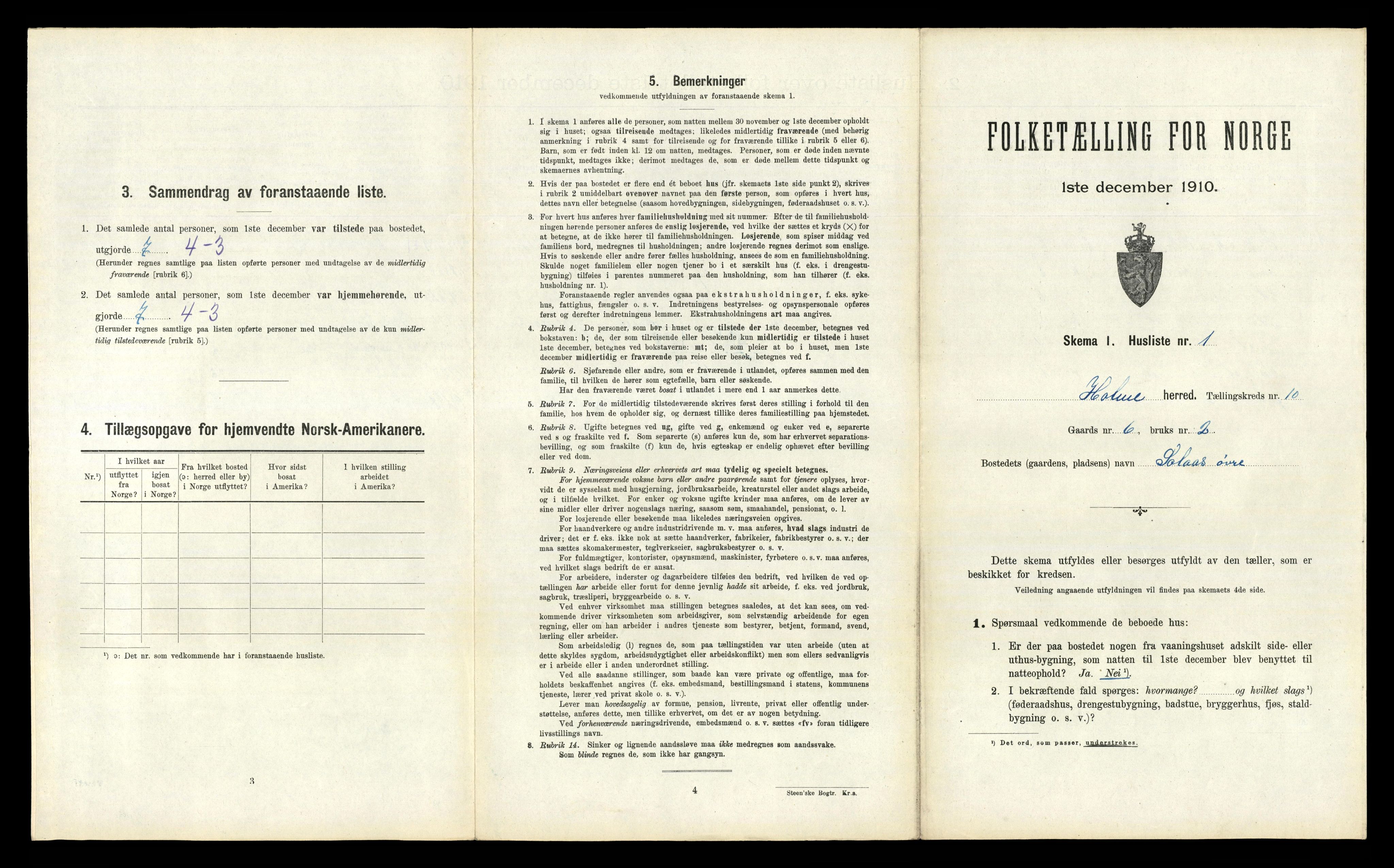 RA, 1910 census for Holum, 1910, p. 532