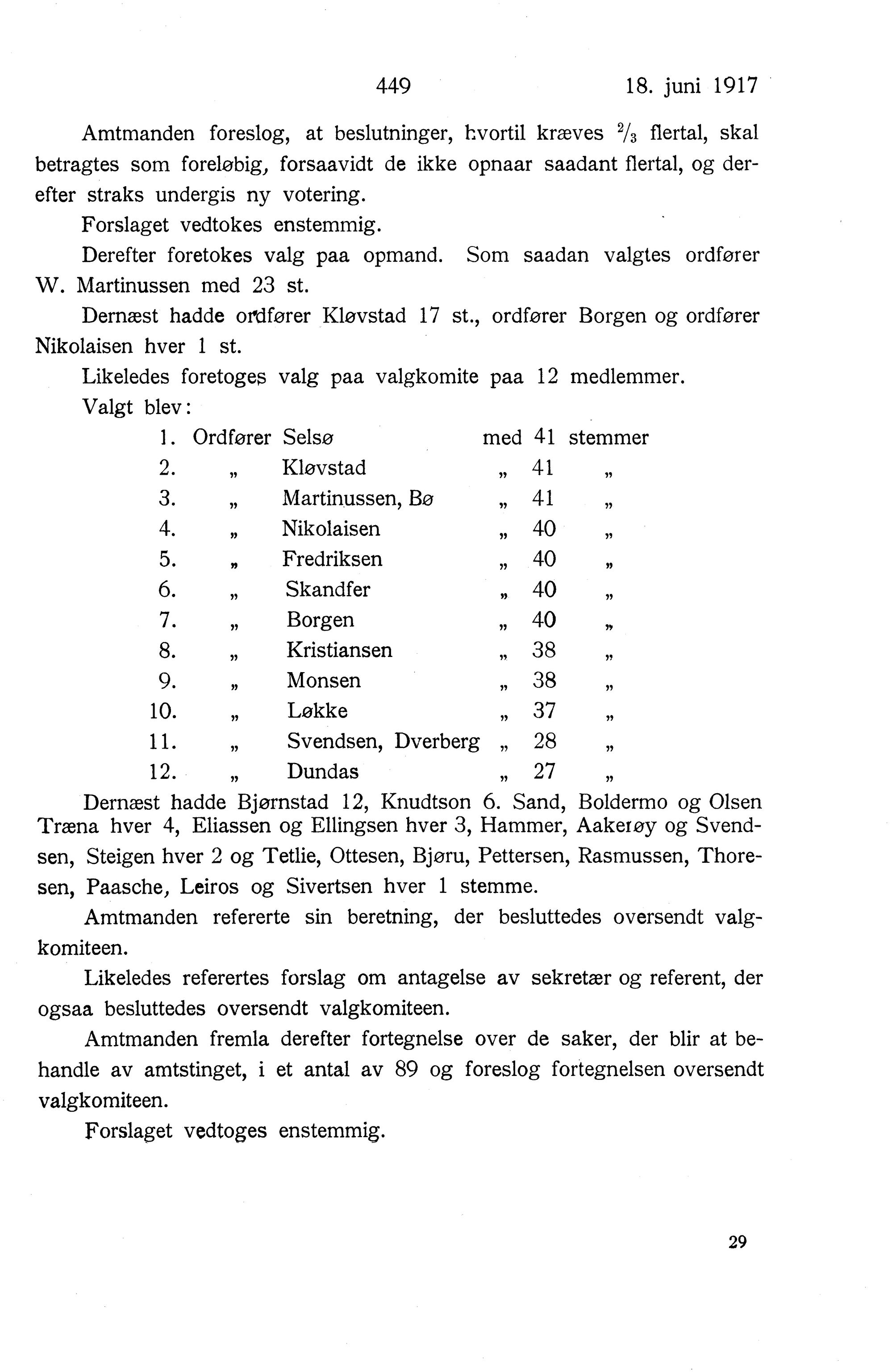 Nordland Fylkeskommune. Fylkestinget, AIN/NFK-17/176/A/Ac/L0040: Fylkestingsforhandlinger 1917, 1917