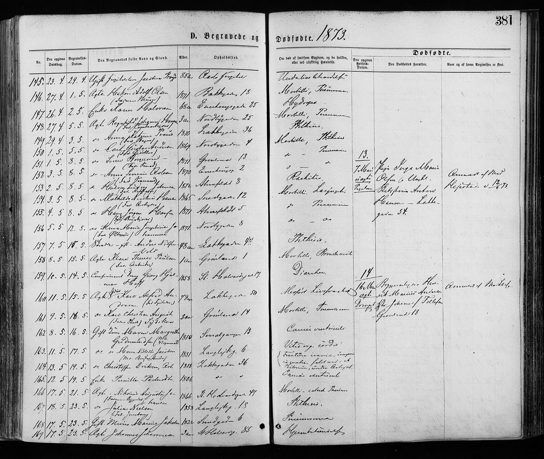 Grønland prestekontor Kirkebøker, AV/SAO-A-10848/F/Fa/L0005: Parish register (official) no. 5, 1869-1880, p. 381