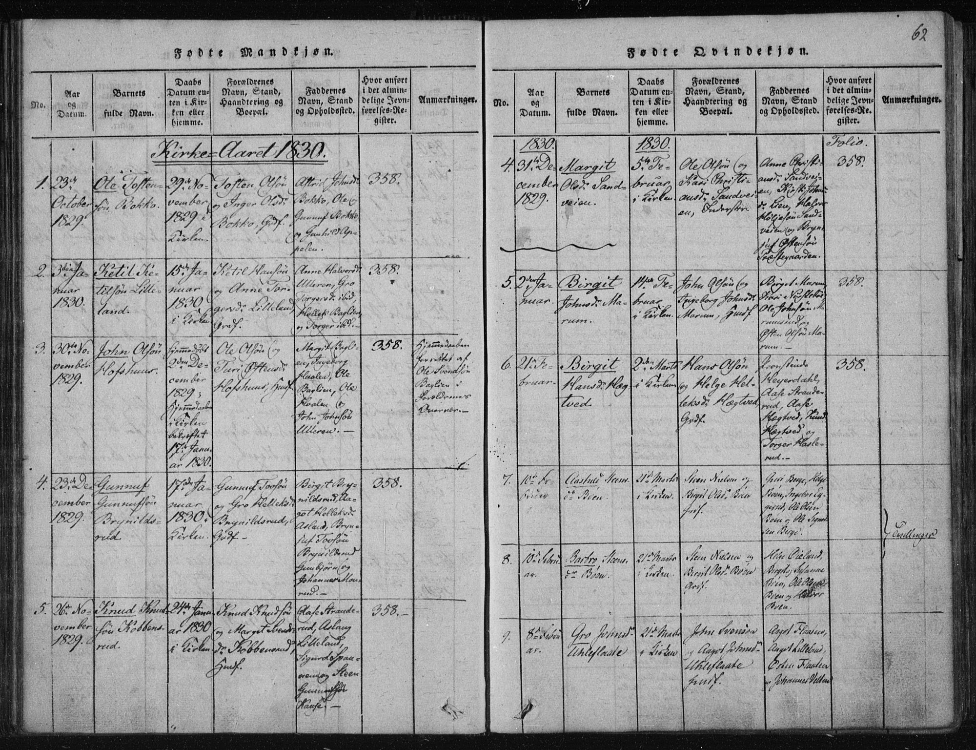 Tinn kirkebøker, AV/SAKO-A-308/F/Fa/L0004: Parish register (official) no. I 4, 1815-1843, p. 61b-62a