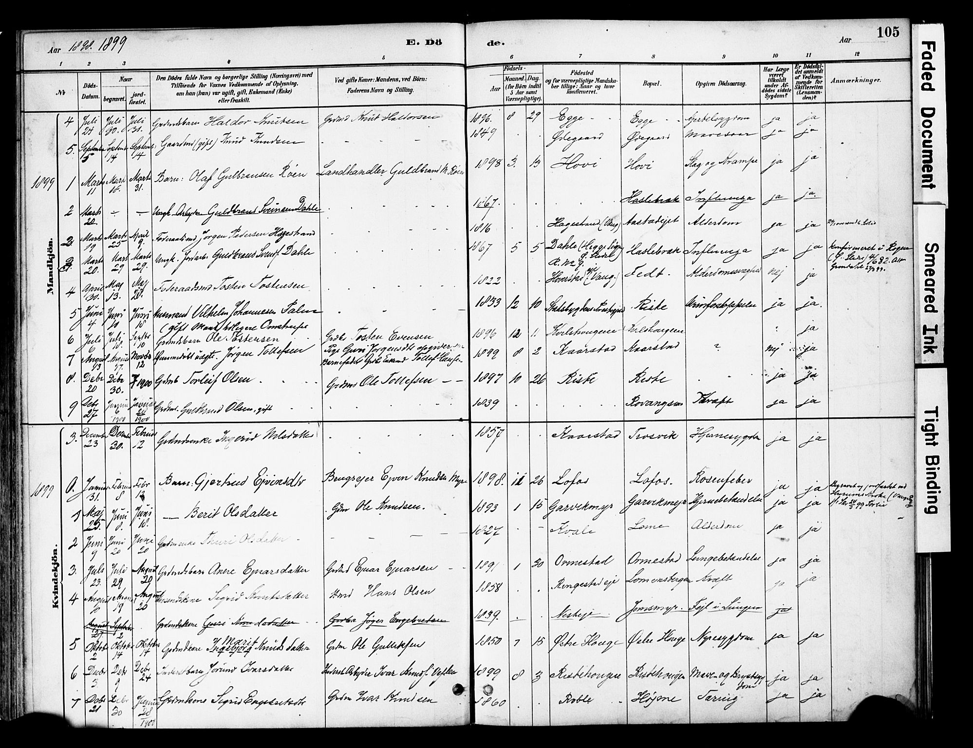 Vestre Slidre prestekontor, AV/SAH-PREST-136/H/Ha/Haa/L0005: Parish register (official) no. 5, 1881-1912, p. 105