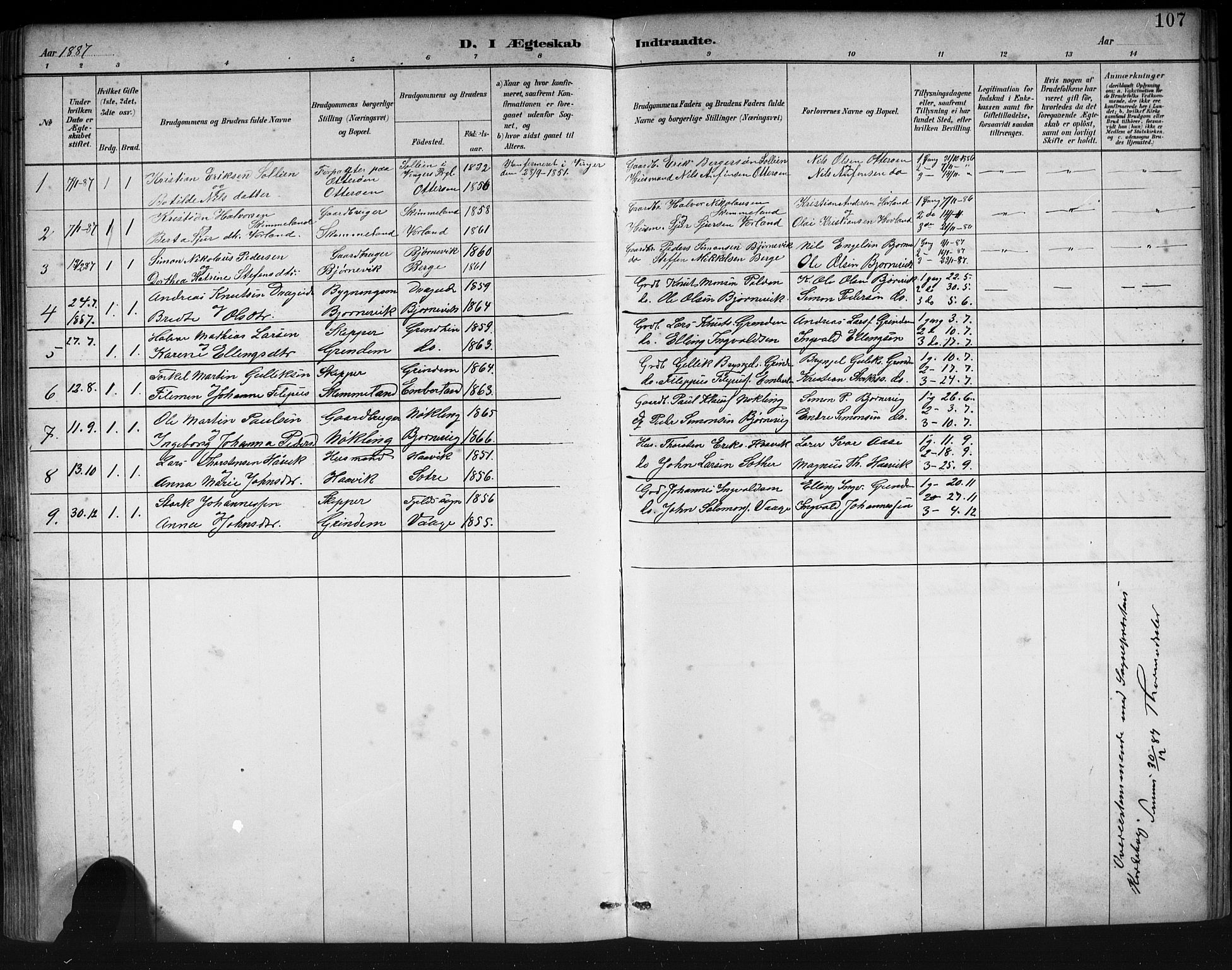Finnås sokneprestembete, SAB/A-99925/H/Ha/Hab/Haba/L0003: Parish register (copy) no. A 3, 1883-1900, p. 107