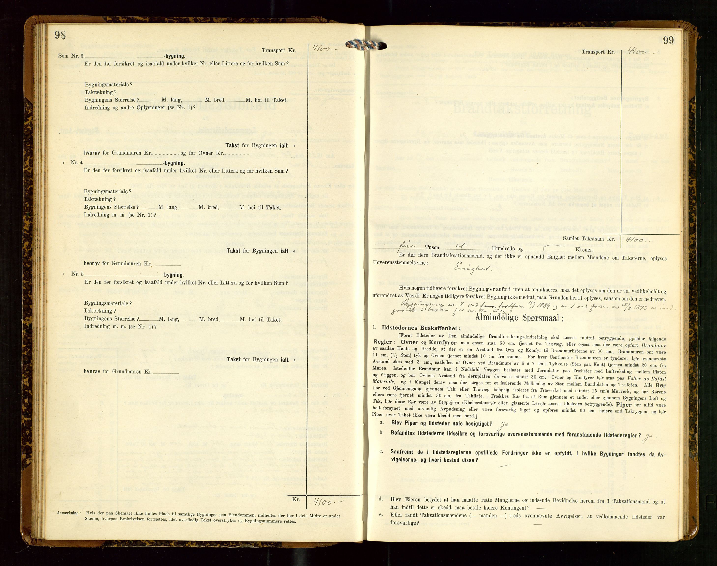 Klepp lensmannskontor, AV/SAST-A-100163/Goc/L0007: "Brandtaxationsprotokol" m/register, 1911-1915, p. 98-99