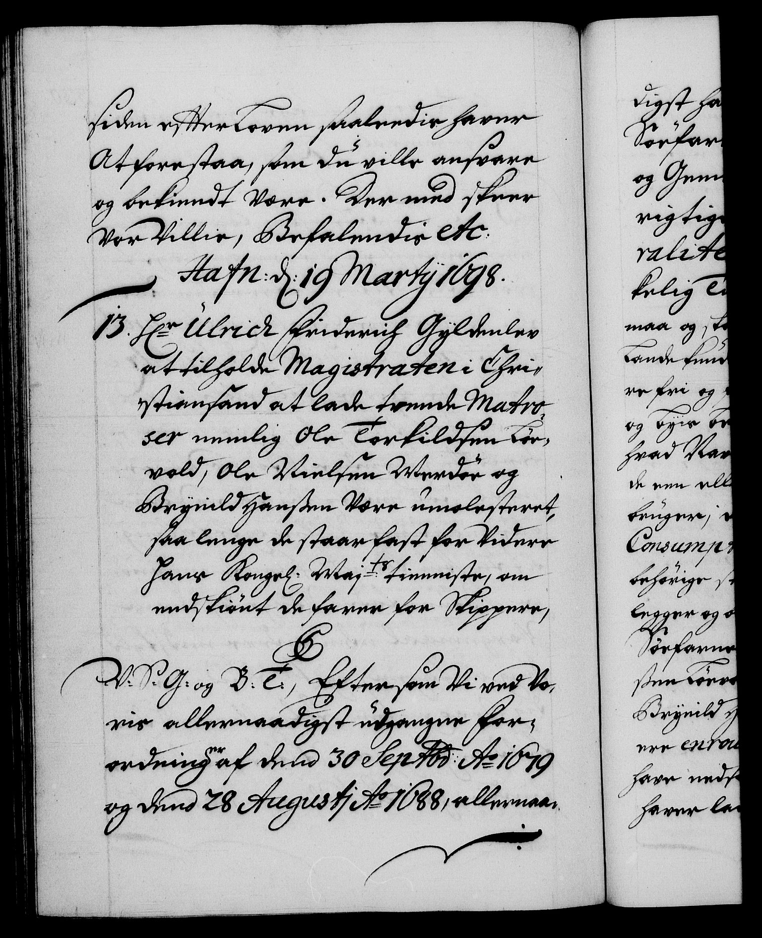 Danske Kanselli 1572-1799, AV/RA-EA-3023/F/Fc/Fca/Fcab/L0015: Norske tegnelser (mikrofilm), 1692-1699, p. 330b