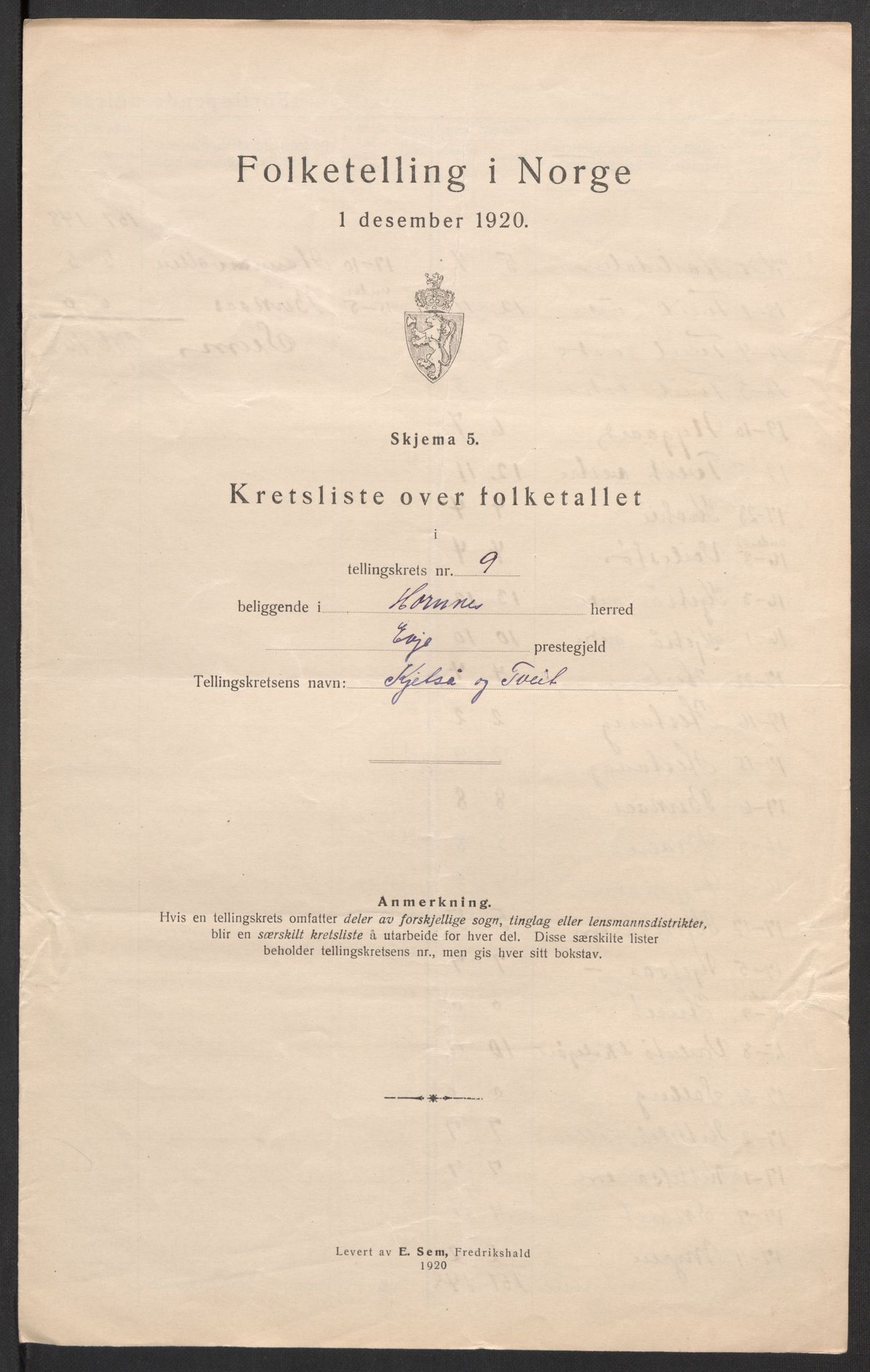 SAK, 1920 census for Hornnes, 1920, p. 35