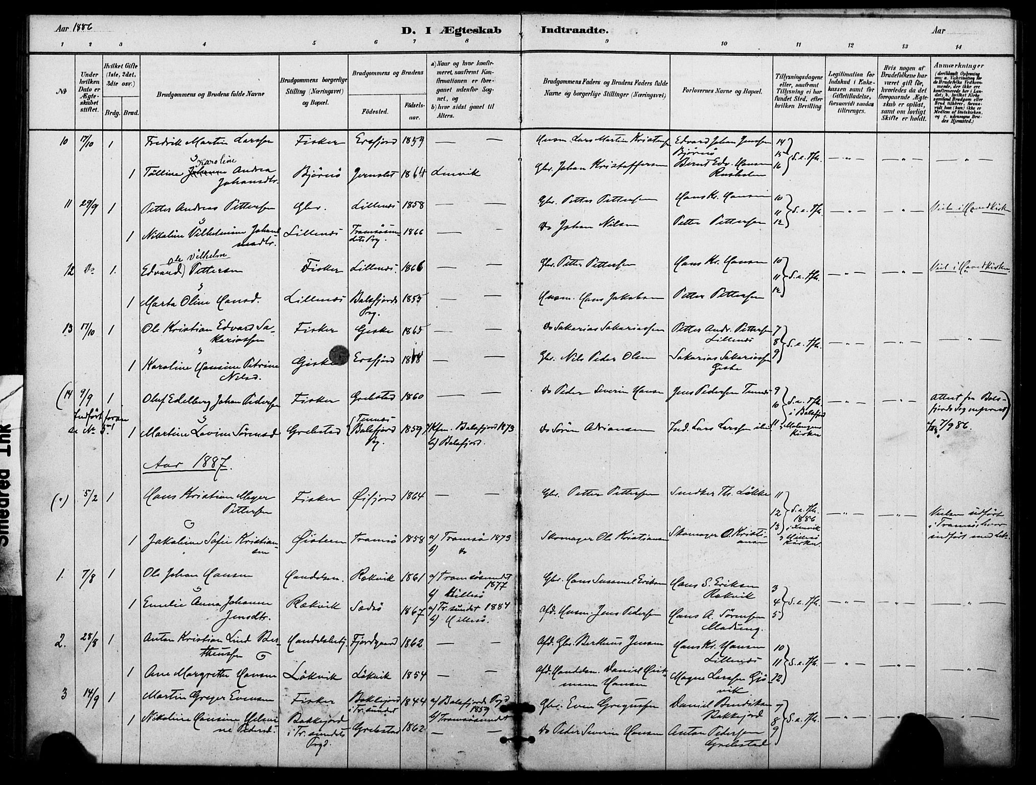 Lenvik sokneprestembete, AV/SATØ-S-1310/H/Ha/Haa/L0012kirke: Parish register (official) no. 12, 1880-1895