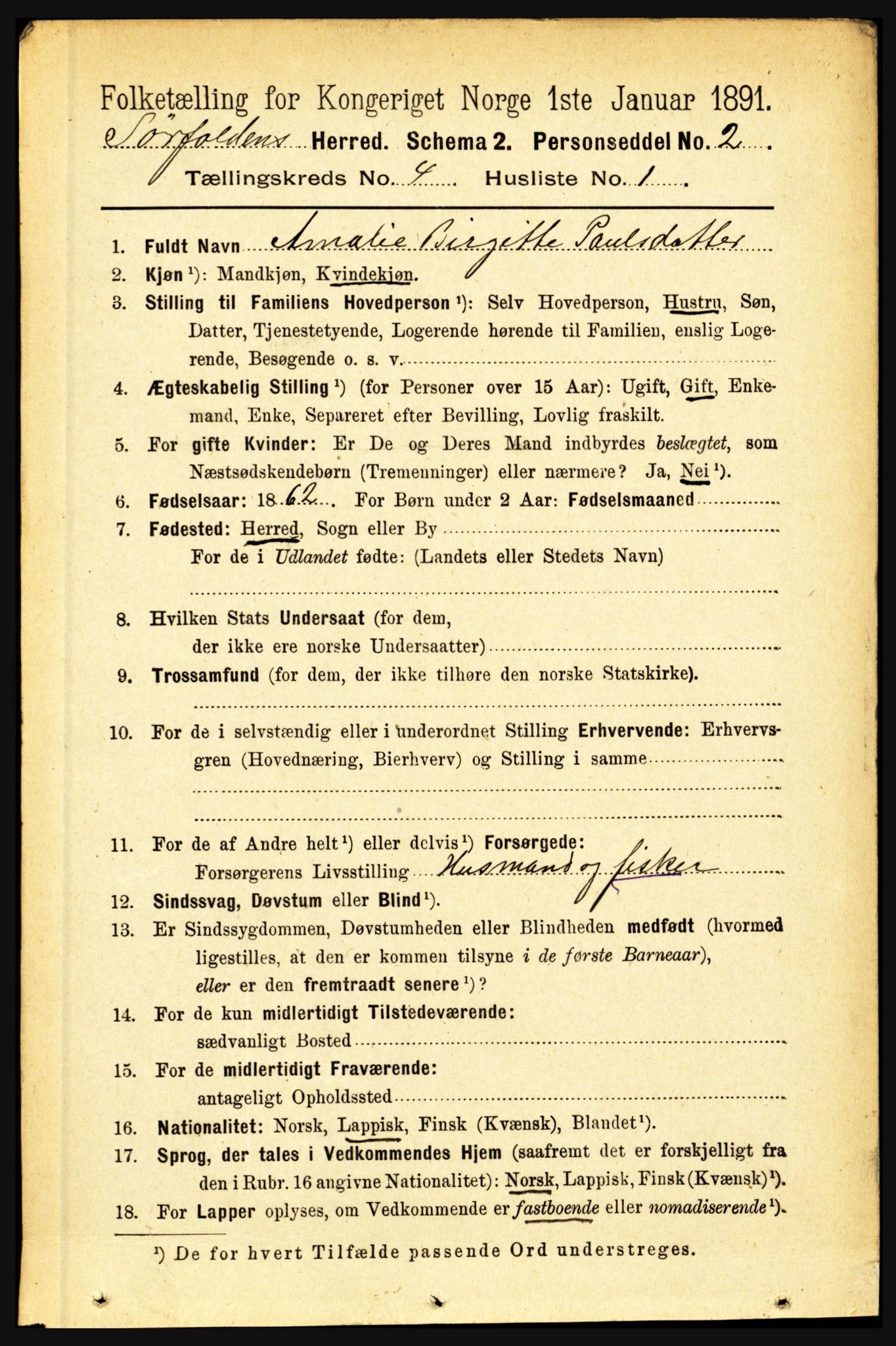 RA, 1891 census for 1845 Sørfold, 1891, p. 956