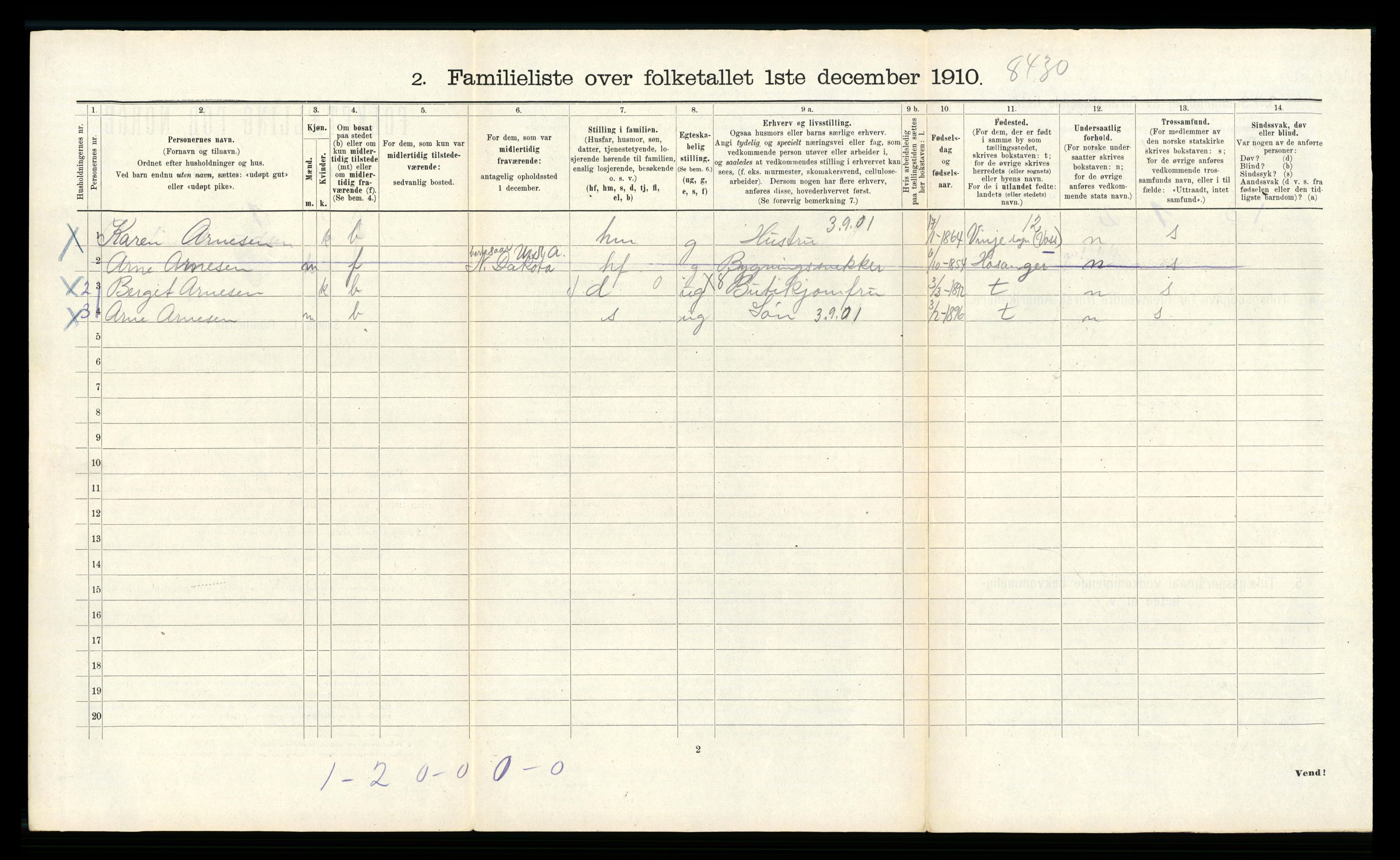 RA, 1910 census for Bergen, 1910, p. 12316