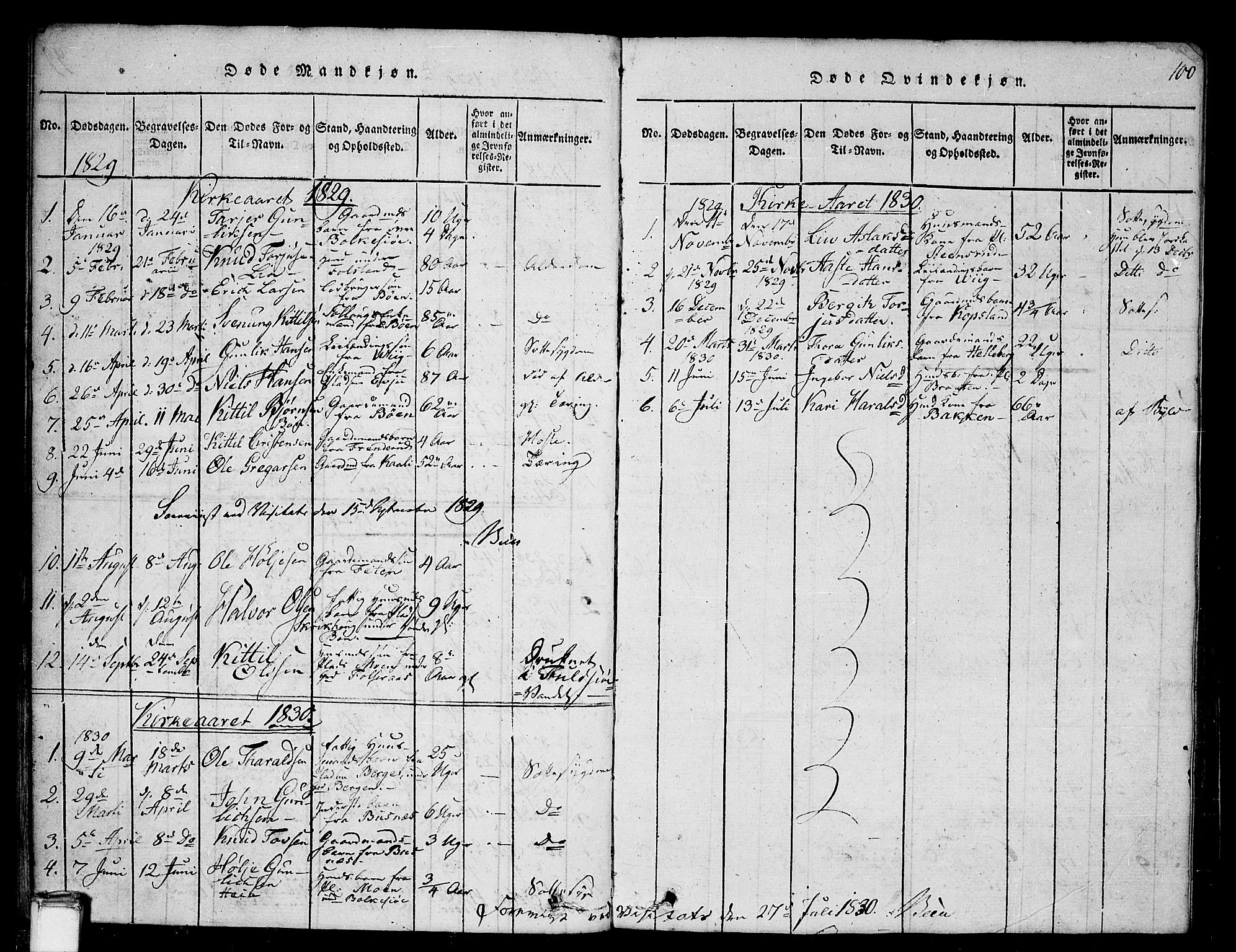 Gransherad kirkebøker, AV/SAKO-A-267/G/Ga/L0001: Parish register (copy) no. I 1, 1815-1842, p. 100