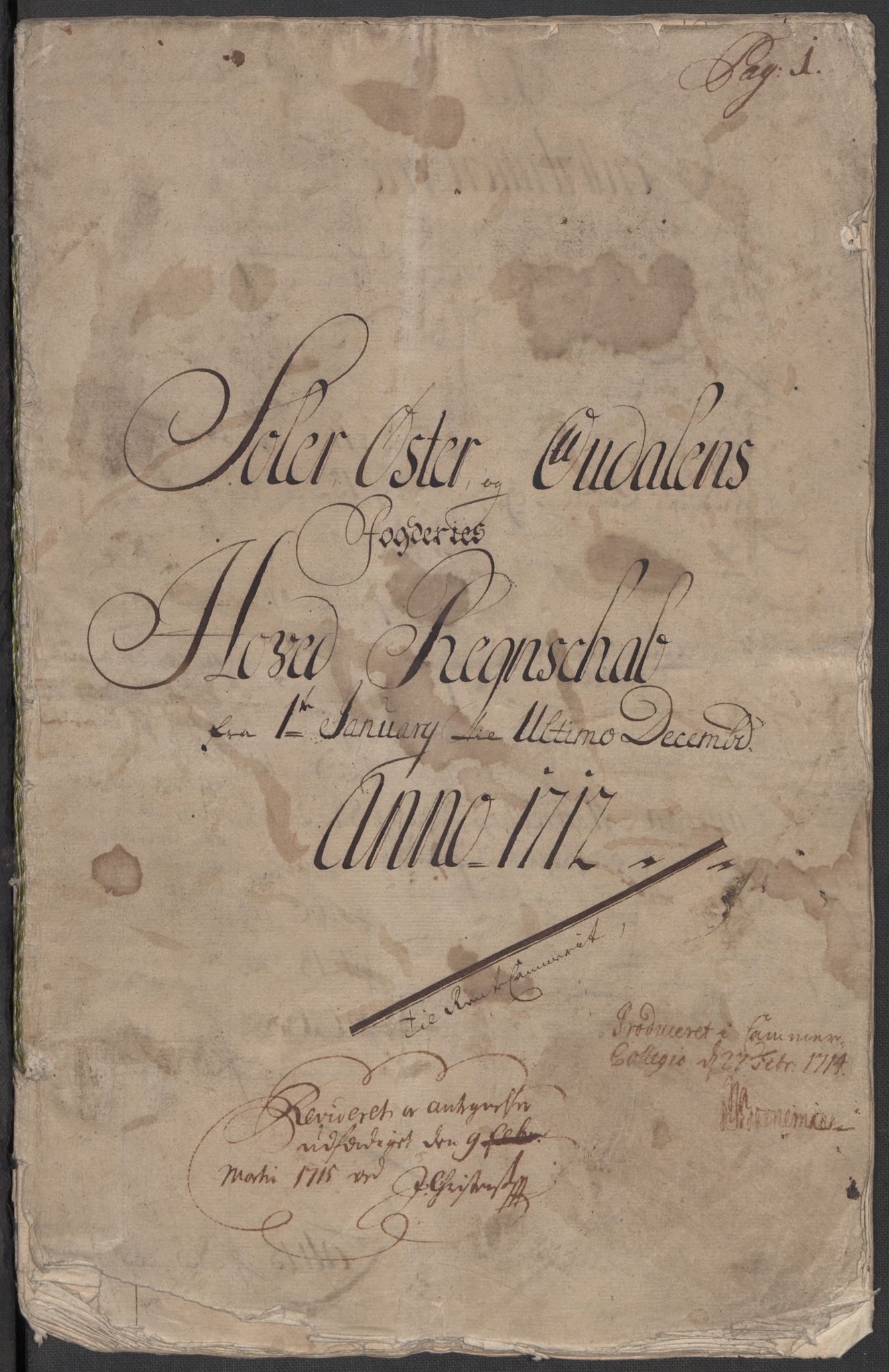 Rentekammeret inntil 1814, Reviderte regnskaper, Fogderegnskap, RA/EA-4092/R13/L0849: Fogderegnskap Solør, Odal og Østerdal, 1712, p. 3