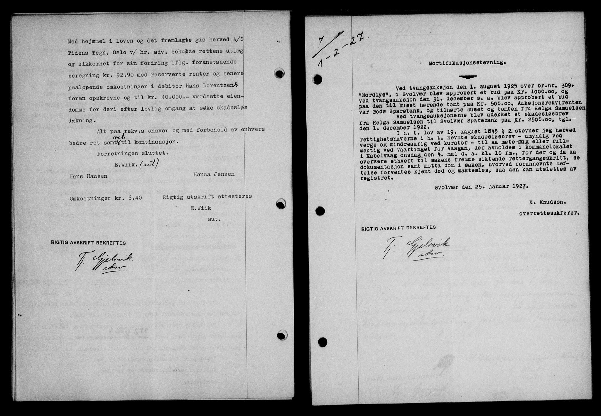 Lofoten sorenskriveri, SAT/A-0017/1/2/2C/L0015b: Mortgage book no. 15b, 1927-1927, Deed date: 01.02.1927