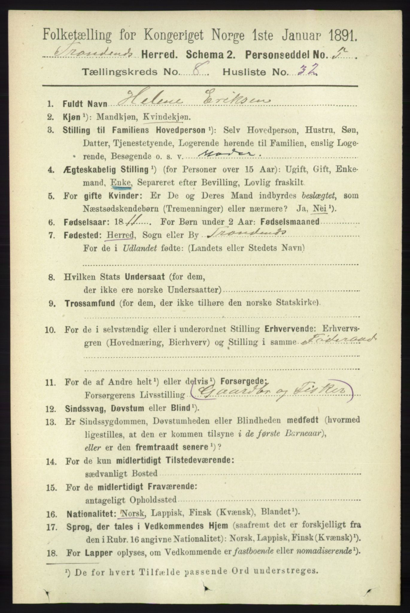 RA, 1891 census for 1914 Trondenes, 1891, p. 5976