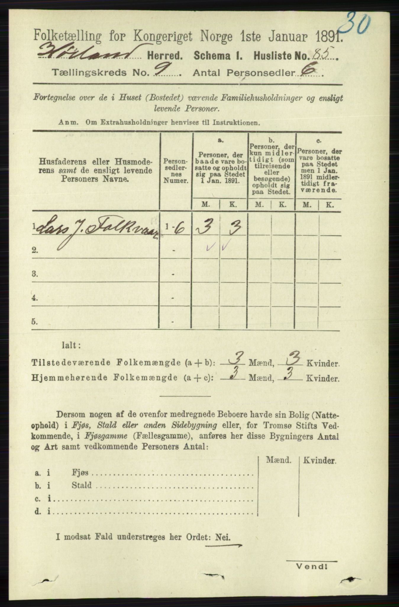 RA, 1891 census for 1123 Høyland, 1891, p. 3543