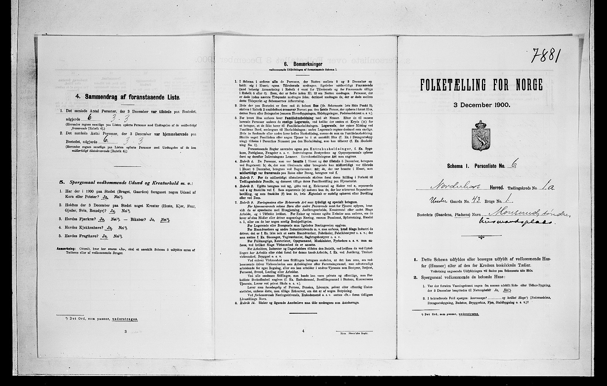 RA, 1900 census for Norderhov, 1900, p. 193