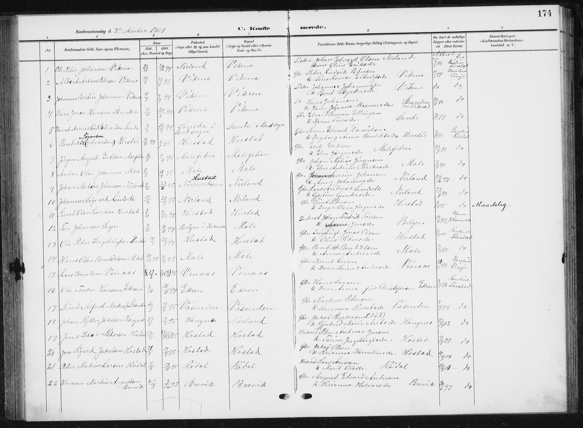 Ministerialprotokoller, klokkerbøker og fødselsregistre - Møre og Romsdal, AV/SAT-A-1454/567/L0784: Parish register (copy) no. 567C04, 1903-1938, p. 174