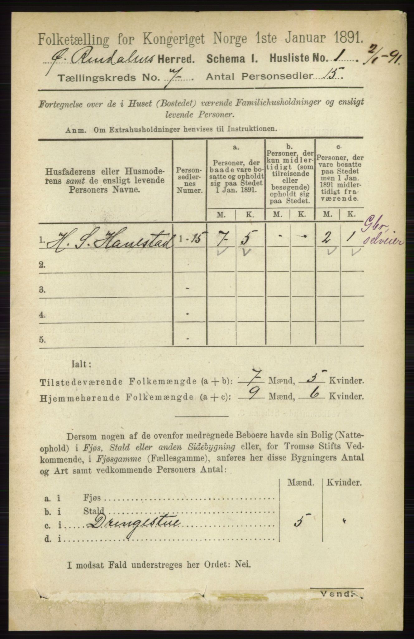 RA, 1891 census for 0433 Øvre Rendal, 1891, p. 1784