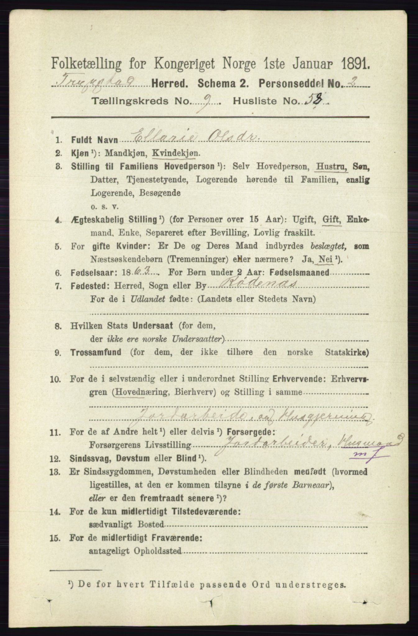 RA, 1891 Census for 0122 Trøgstad, 1891, p. 4219