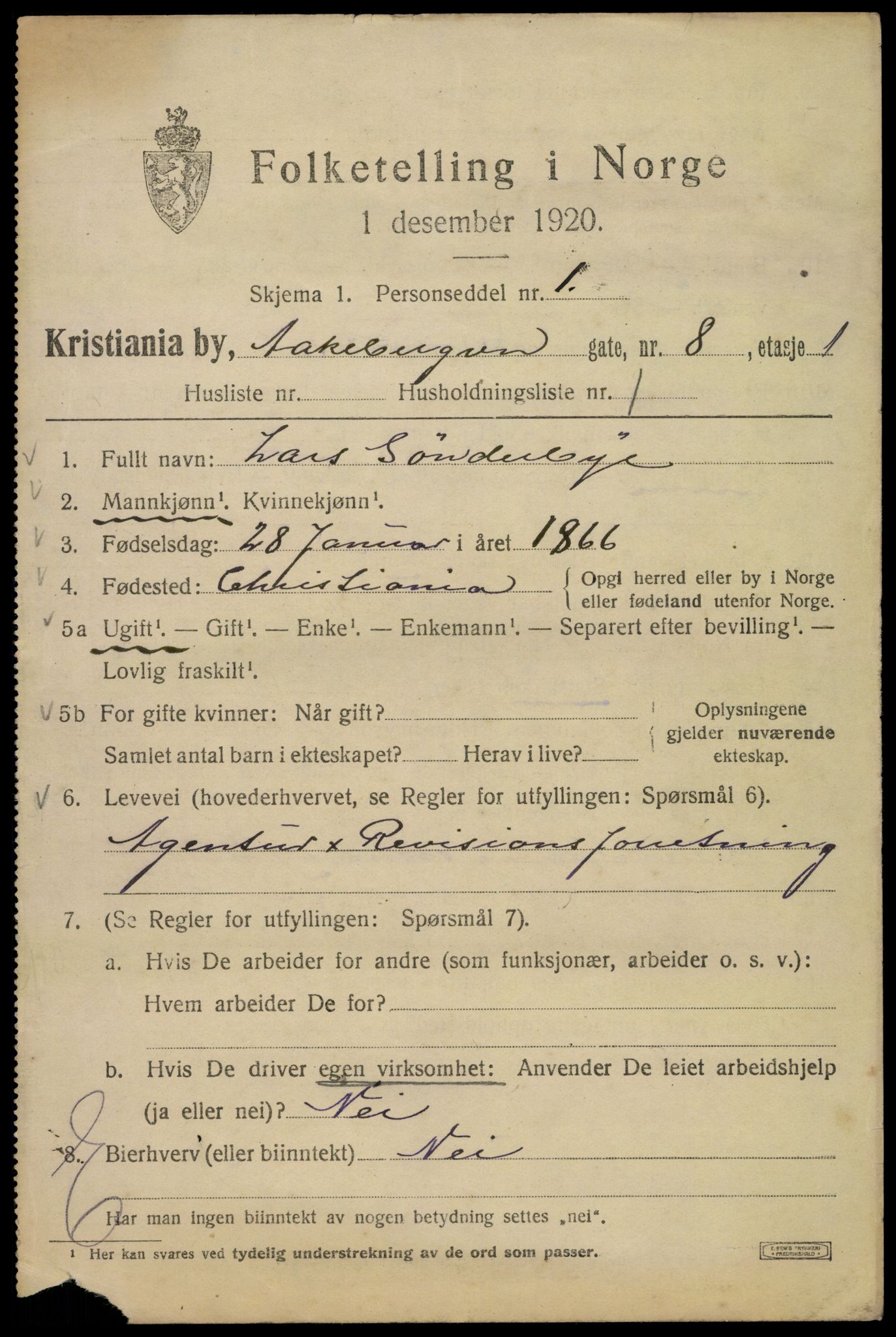 SAO, 1920 census for Kristiania, 1920, p. 133981