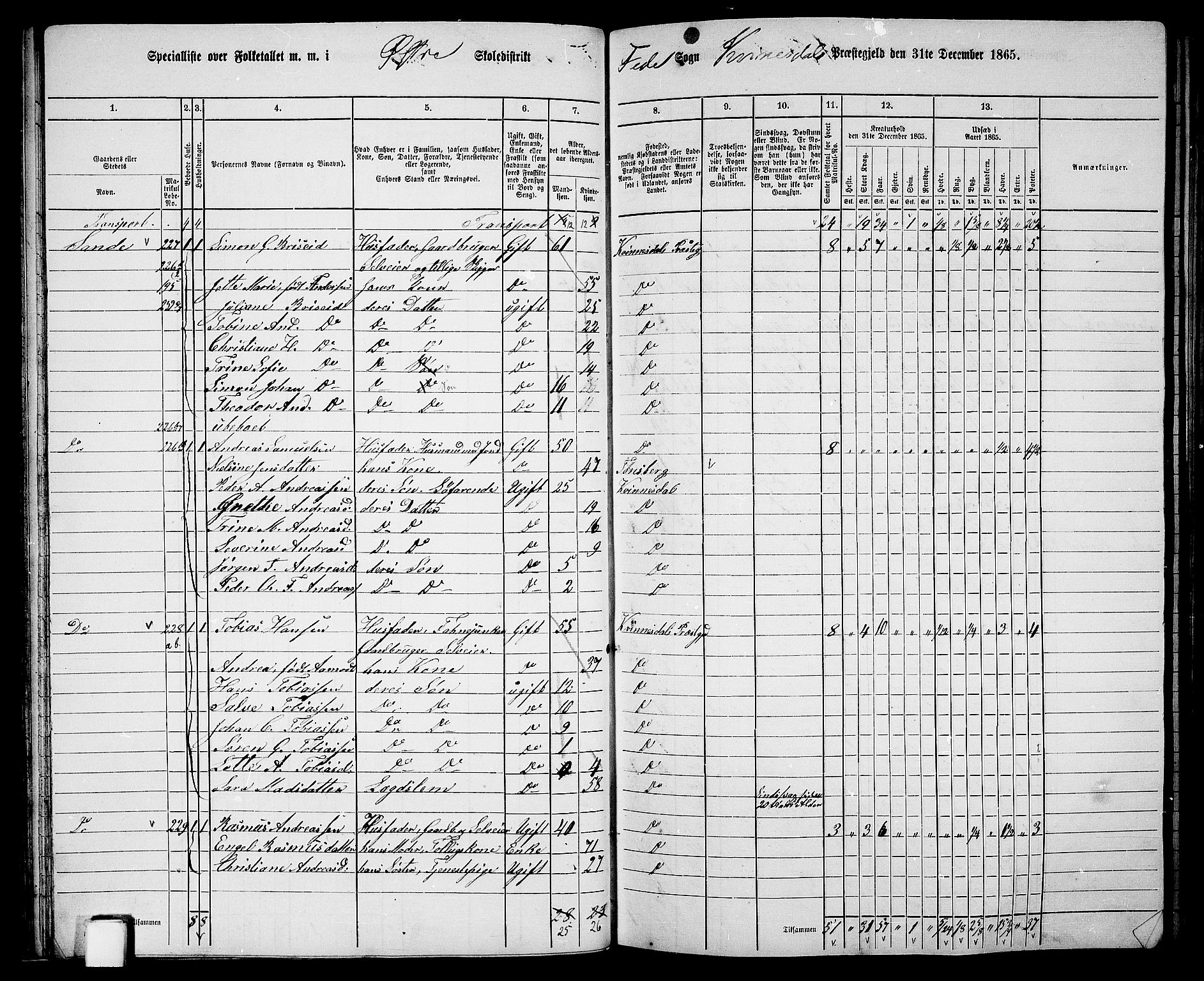 RA, 1865 census for Kvinesdal, 1865, p. 58