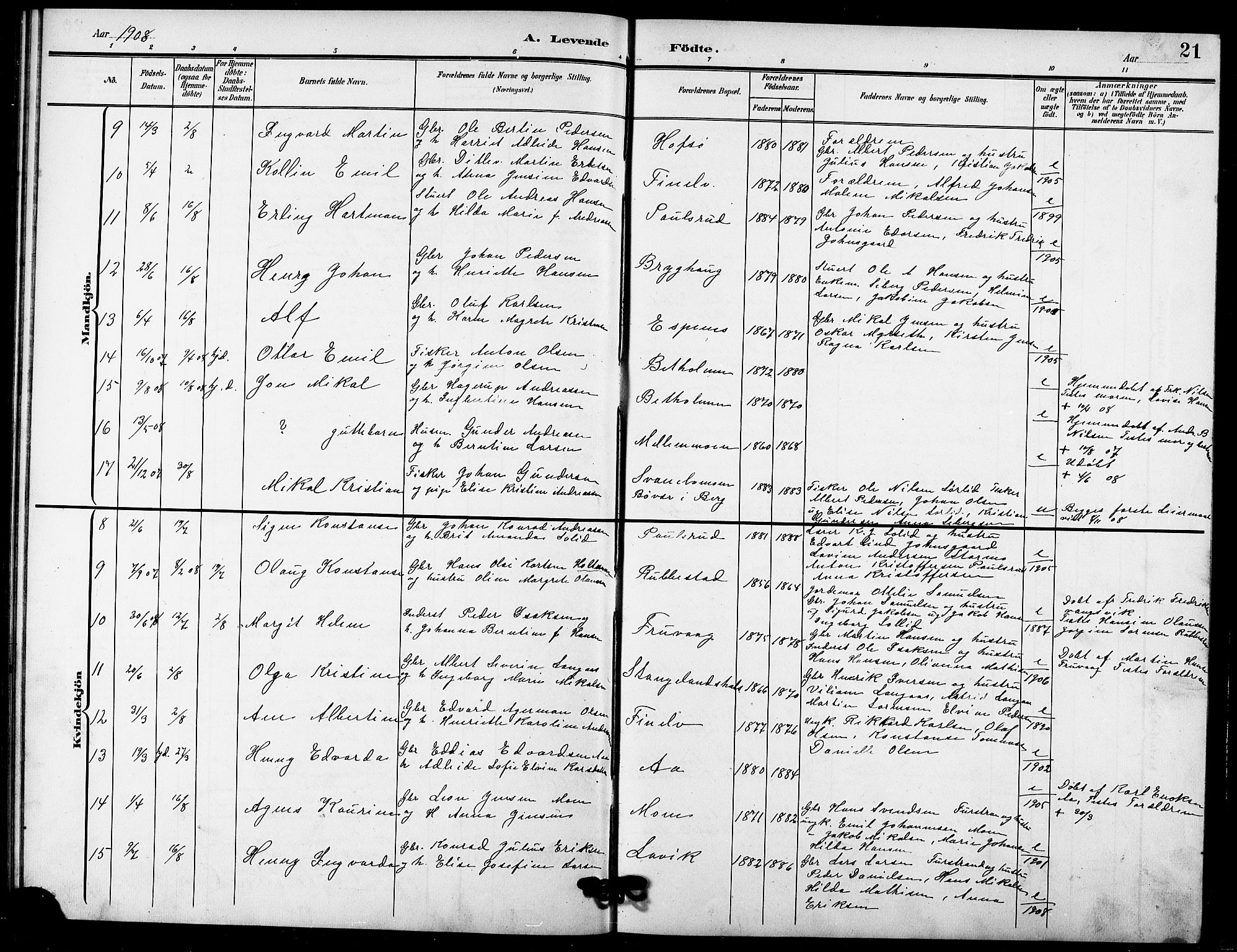 Tranøy sokneprestkontor, AV/SATØ-S-1313/I/Ia/Iab/L0005klokker: Parish register (copy) no. 5, 1902-1919, p. 21