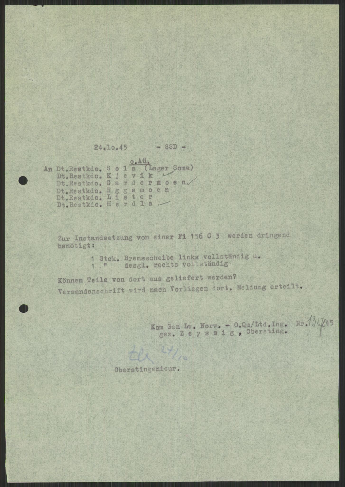 Deutscher Oberbefehlshaber Norwegen (DOBN), AV/RA-RAFA-2197/D/Di/L0066: AOK 20/WBN-DOBN Luftwaffe/Komm G. d.Dt.Lw. in Norwegen, 1945, p. 801