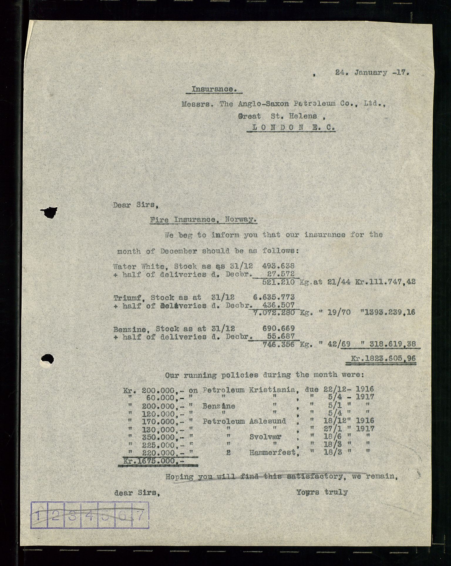 Pa 1521 - A/S Norske Shell, AV/SAST-A-101915/E/Ea/Eaa/L0001: Sjefskorrespondanse, 1917, p. 43