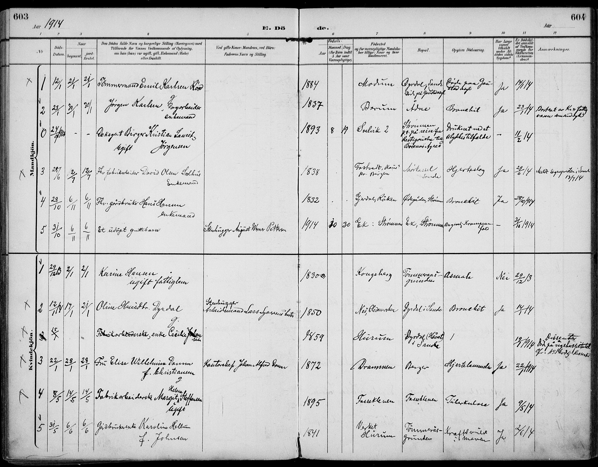 Strømm kirkebøker, AV/SAKO-A-322/F/Fa/L0005: Parish register (official) no. I 5, 1898-1919, p. 603-604