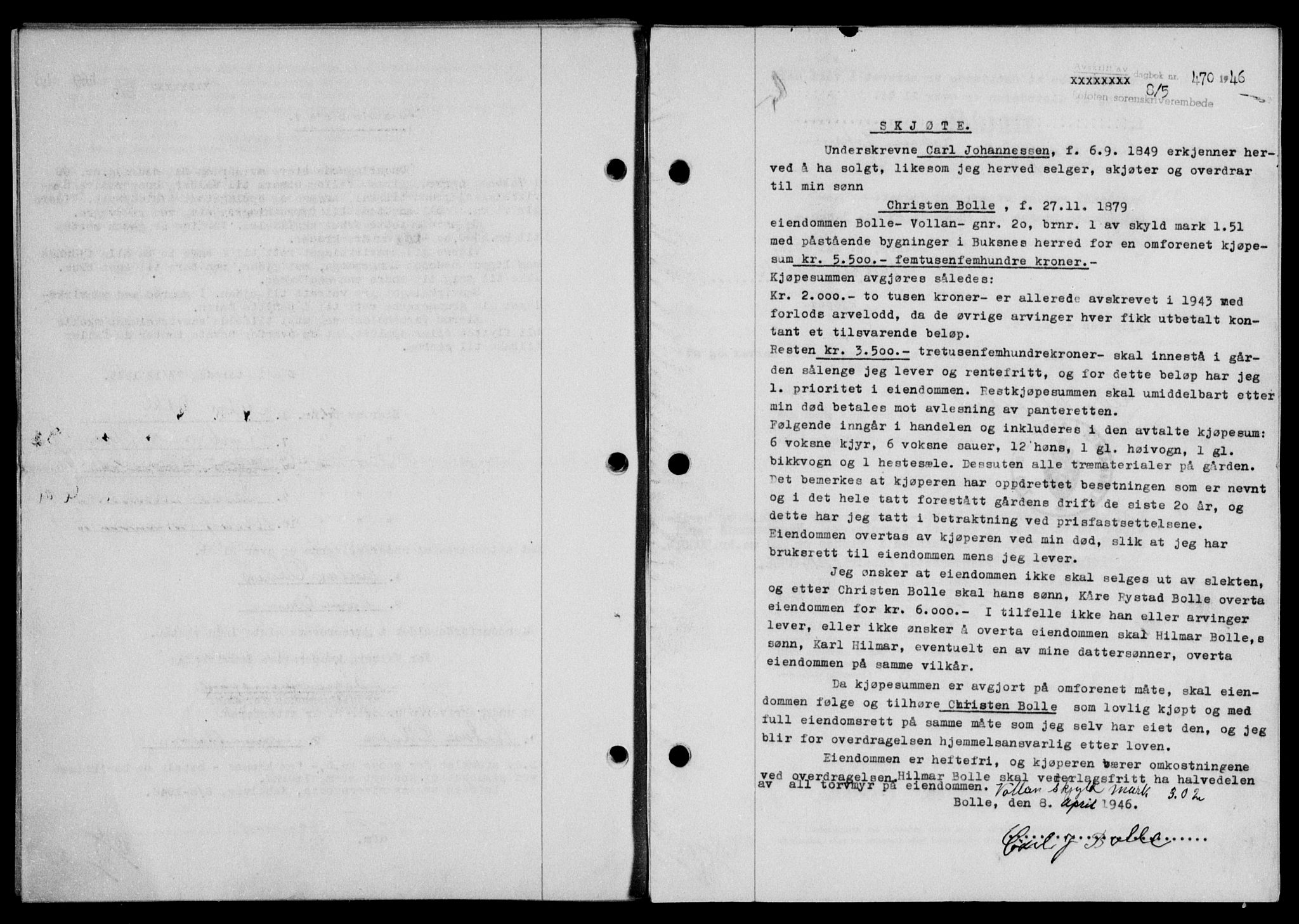 Lofoten sorenskriveri, SAT/A-0017/1/2/2C/L0014a: Mortgage book no. 14a, 1946-1946, Diary no: : 470/1946