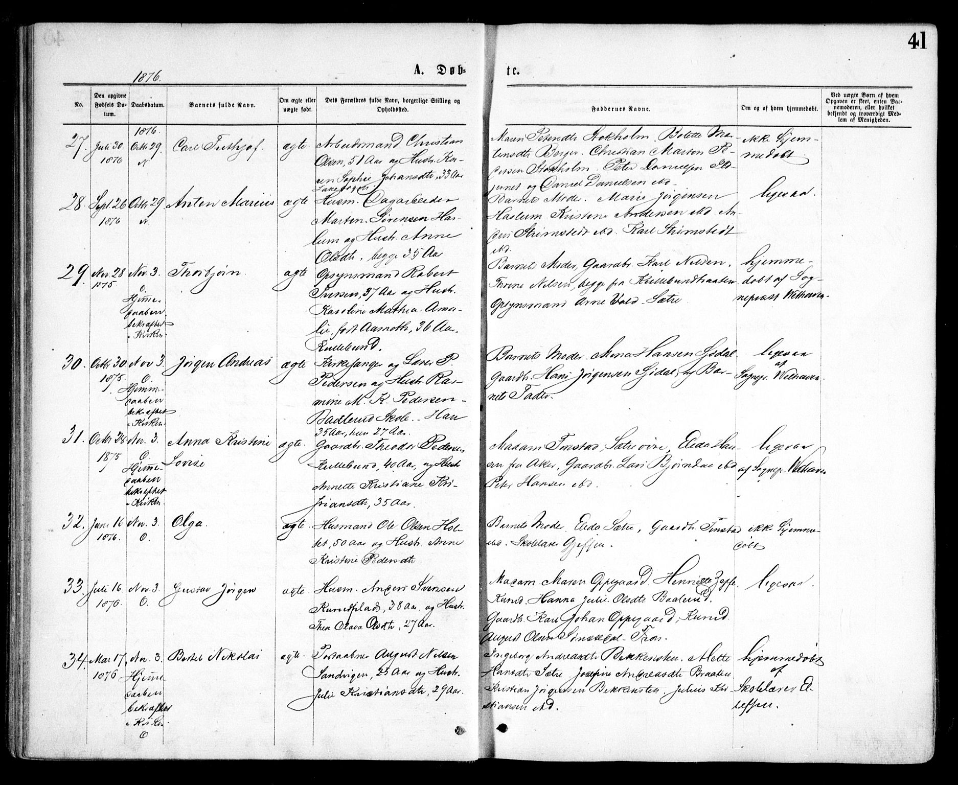 Nesodden prestekontor Kirkebøker, AV/SAO-A-10013/F/Fa/L0008: Parish register (official) no. I 8, 1869-1879, p. 41