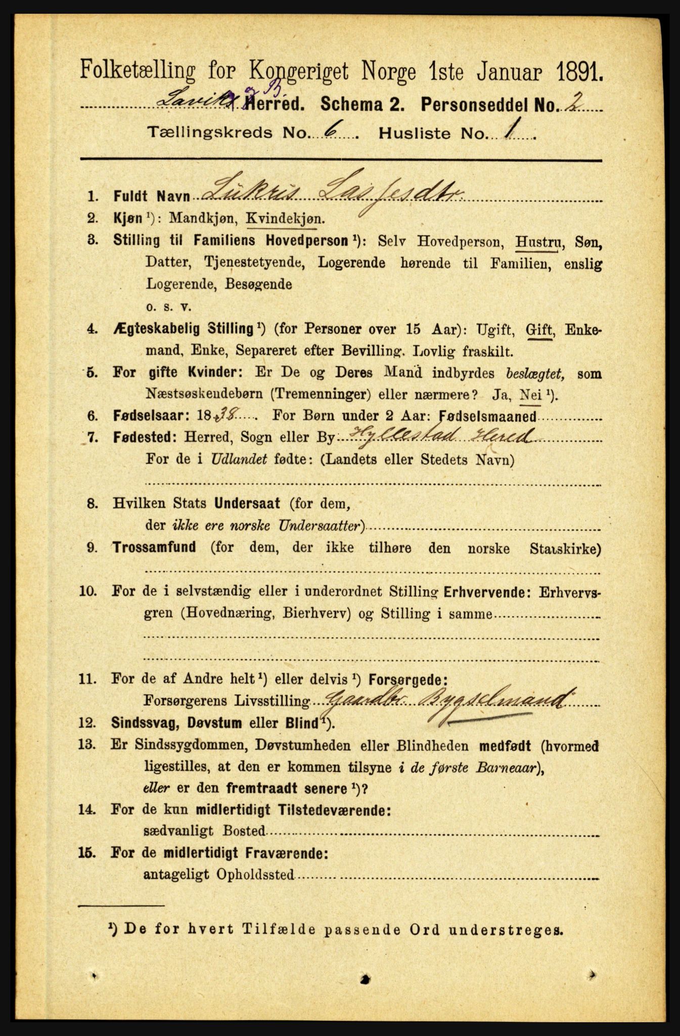 RA, 1891 census for 1415 Lavik og Brekke, 1891, p. 1133