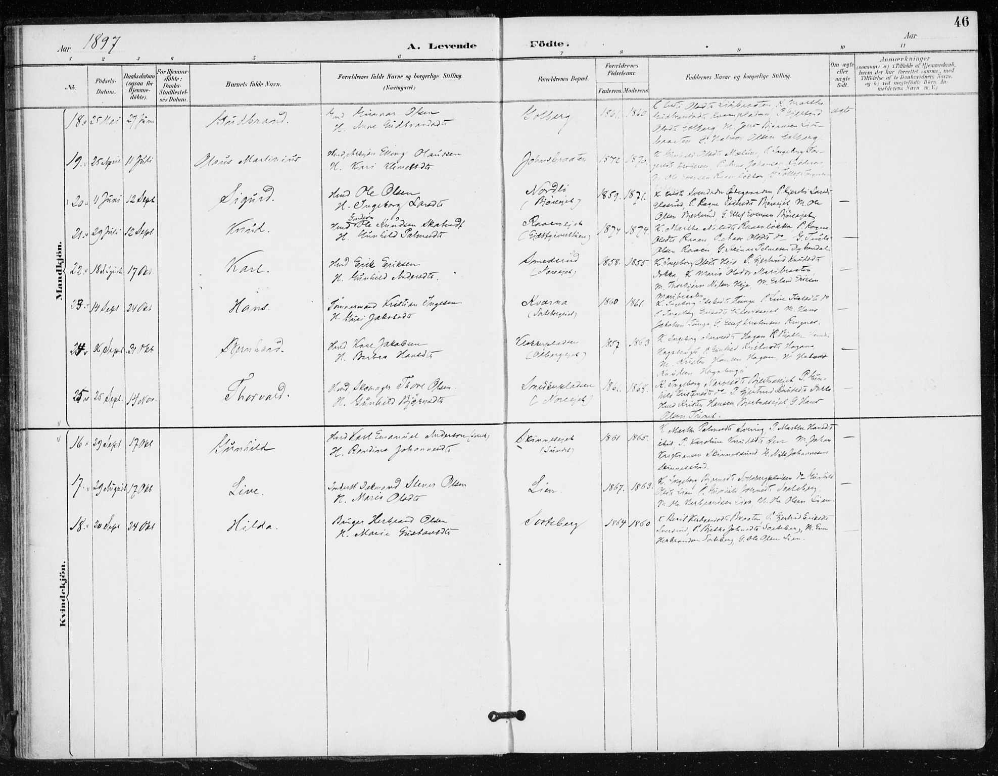 Krødsherad kirkebøker, SAKO/A-19/F/Fa/L0006: Parish register (official) no. 6, 1889-1899, p. 46