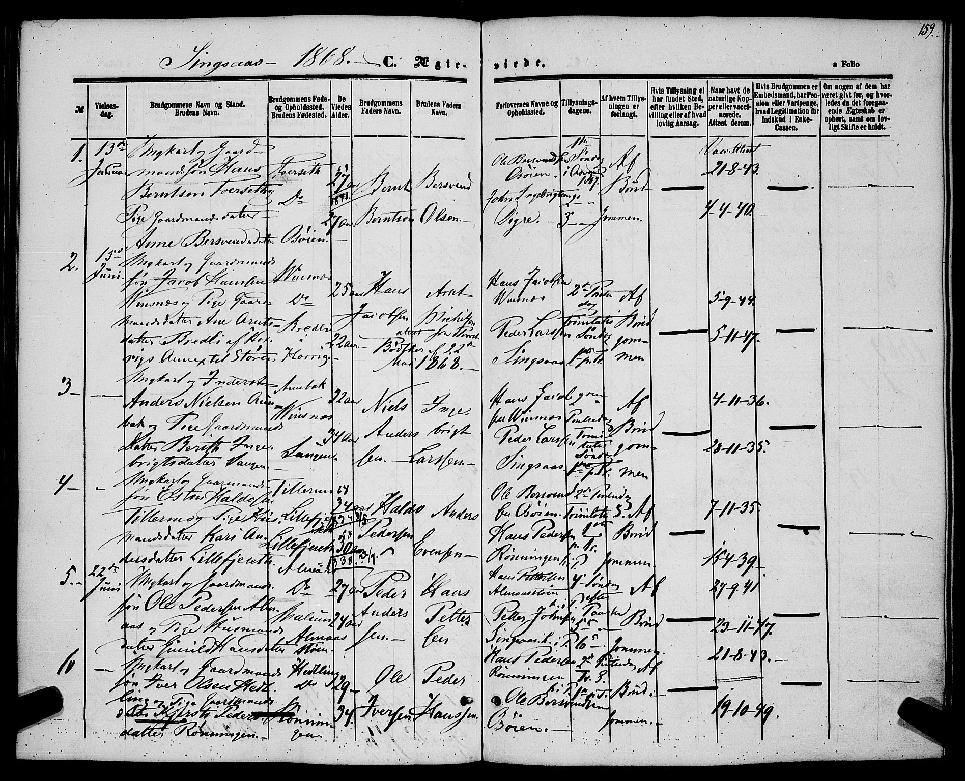 Ministerialprotokoller, klokkerbøker og fødselsregistre - Sør-Trøndelag, SAT/A-1456/685/L0967: Parish register (official) no. 685A07 /2, 1860-1869, p. 159