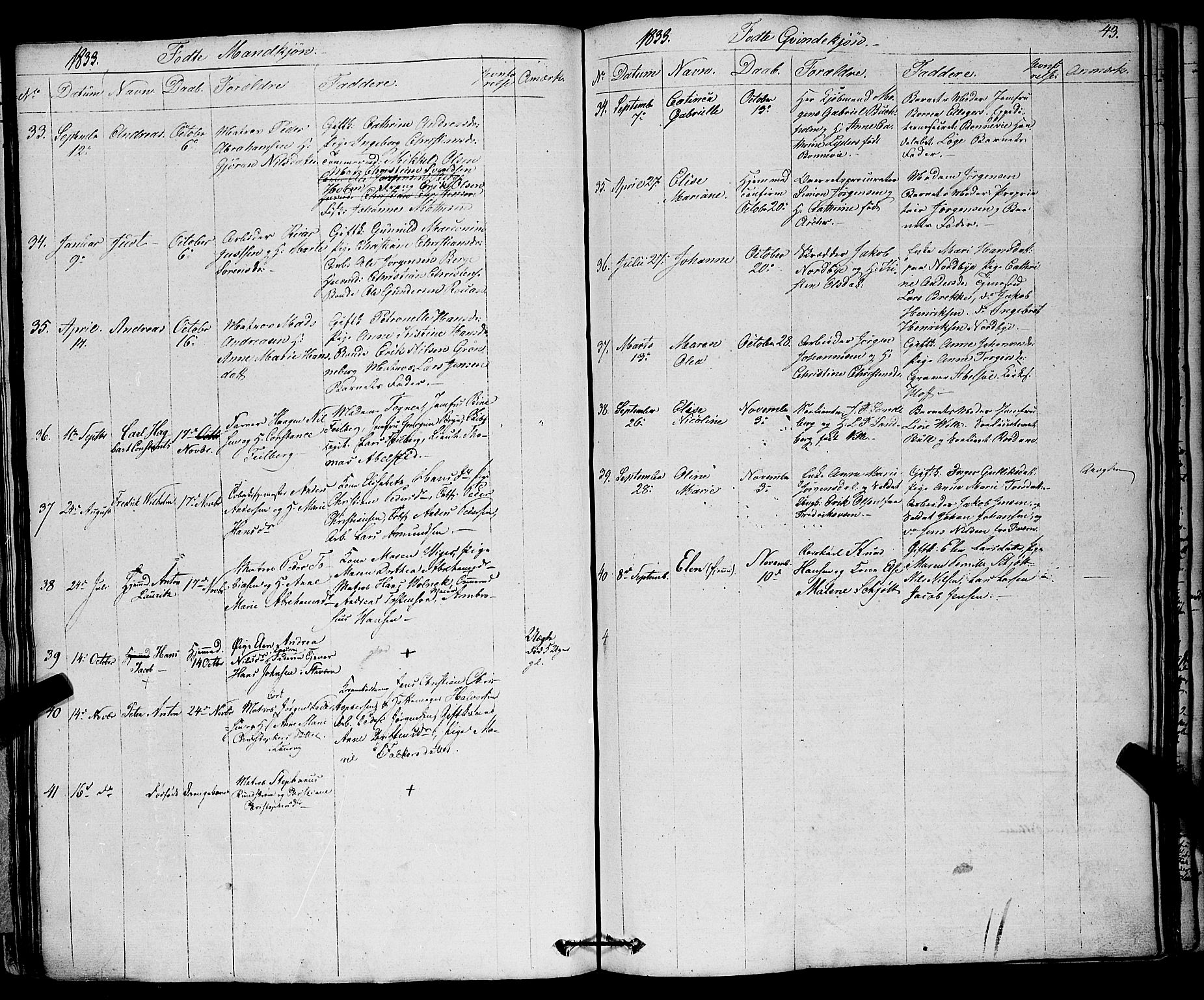 Larvik kirkebøker, AV/SAKO-A-352/F/Fa/L0002: Parish register (official) no. I 2, 1825-1847, p. 43