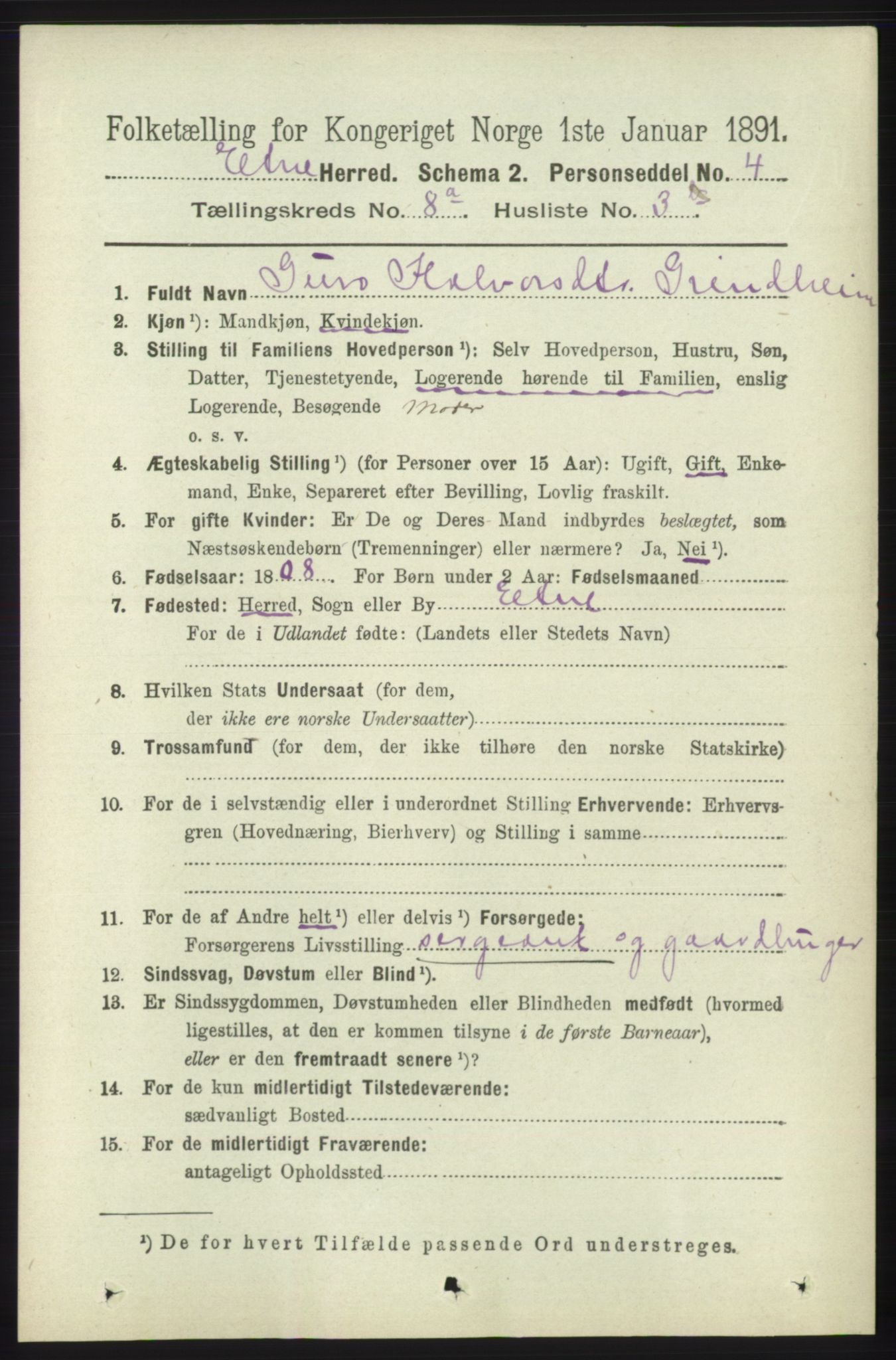 RA, 1891 census for 1211 Etne, 1891, p. 1552