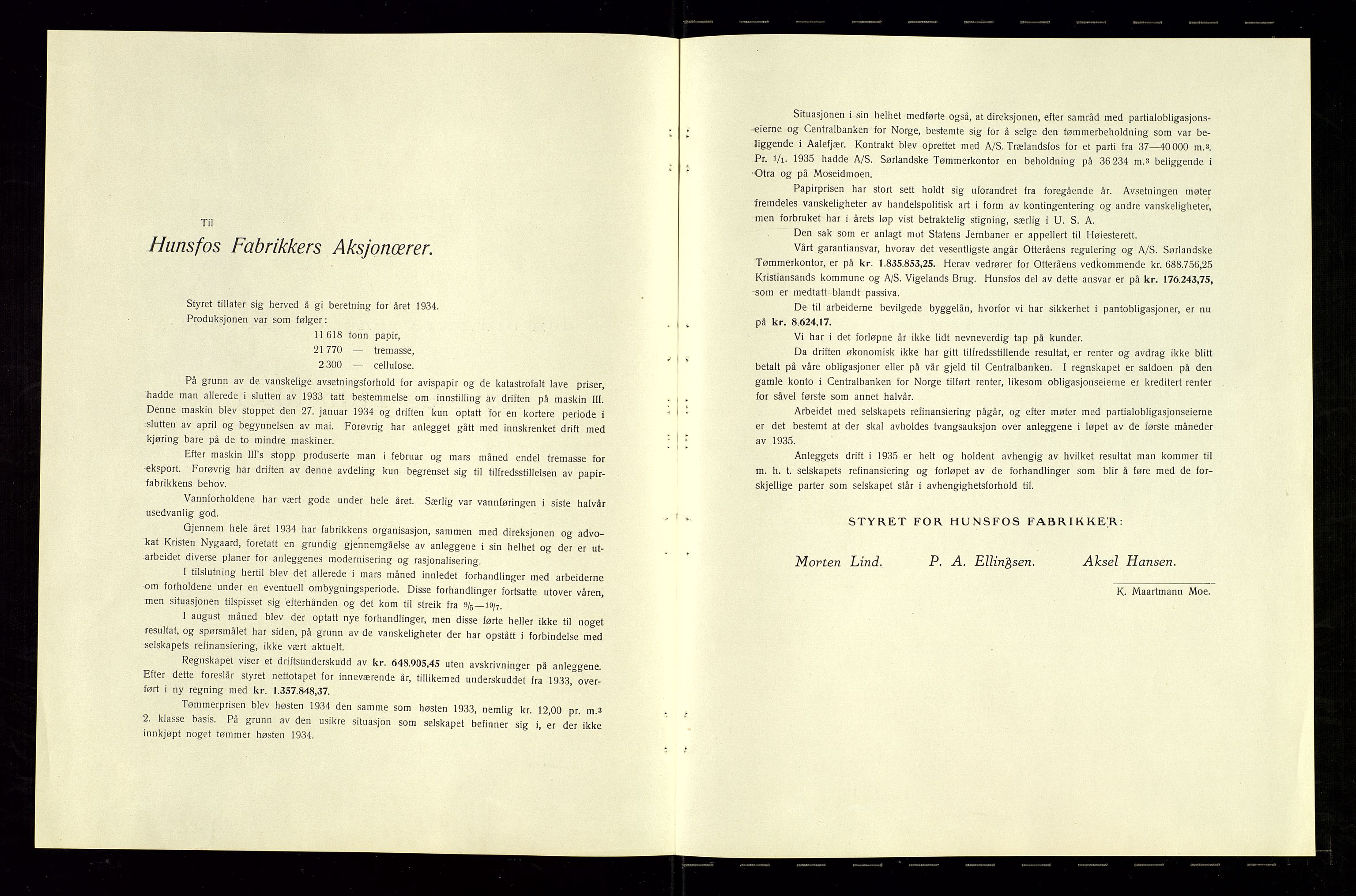 Hunsfos fabrikker, AV/SAK-D/1440/01/L0001/0003: Vedtekter, anmeldelser og årsberetninger / Årsberetninger og regnskap, 1918-1989, p. 70