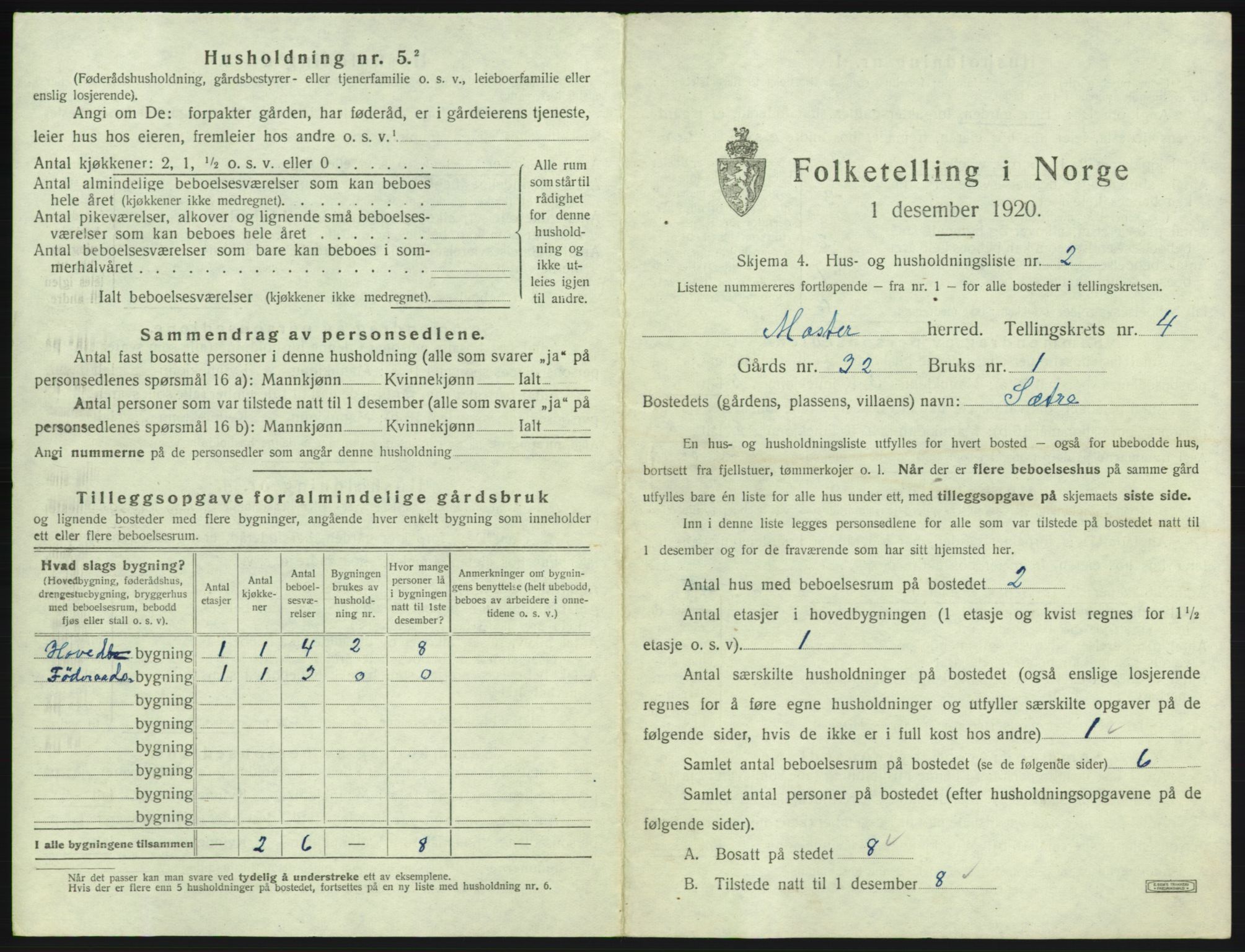 SAB, 1920 census for Moster, 1920, p. 183