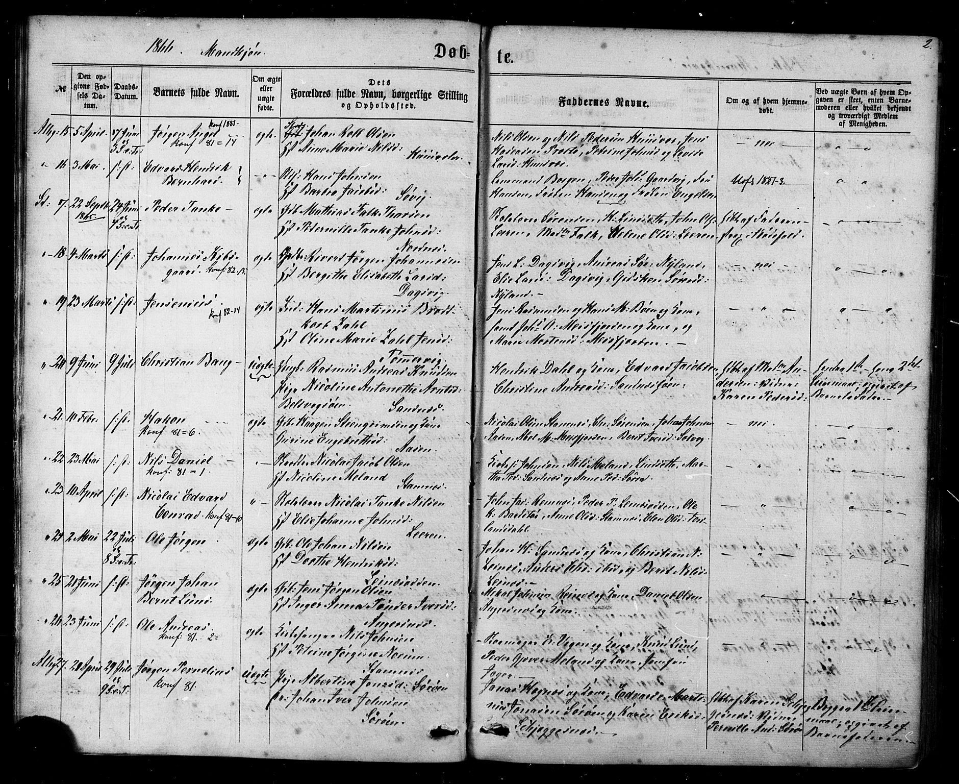 Ministerialprotokoller, klokkerbøker og fødselsregistre - Nordland, AV/SAT-A-1459/830/L0449: Parish register (official) no. 830A13, 1866-1886, p. 2