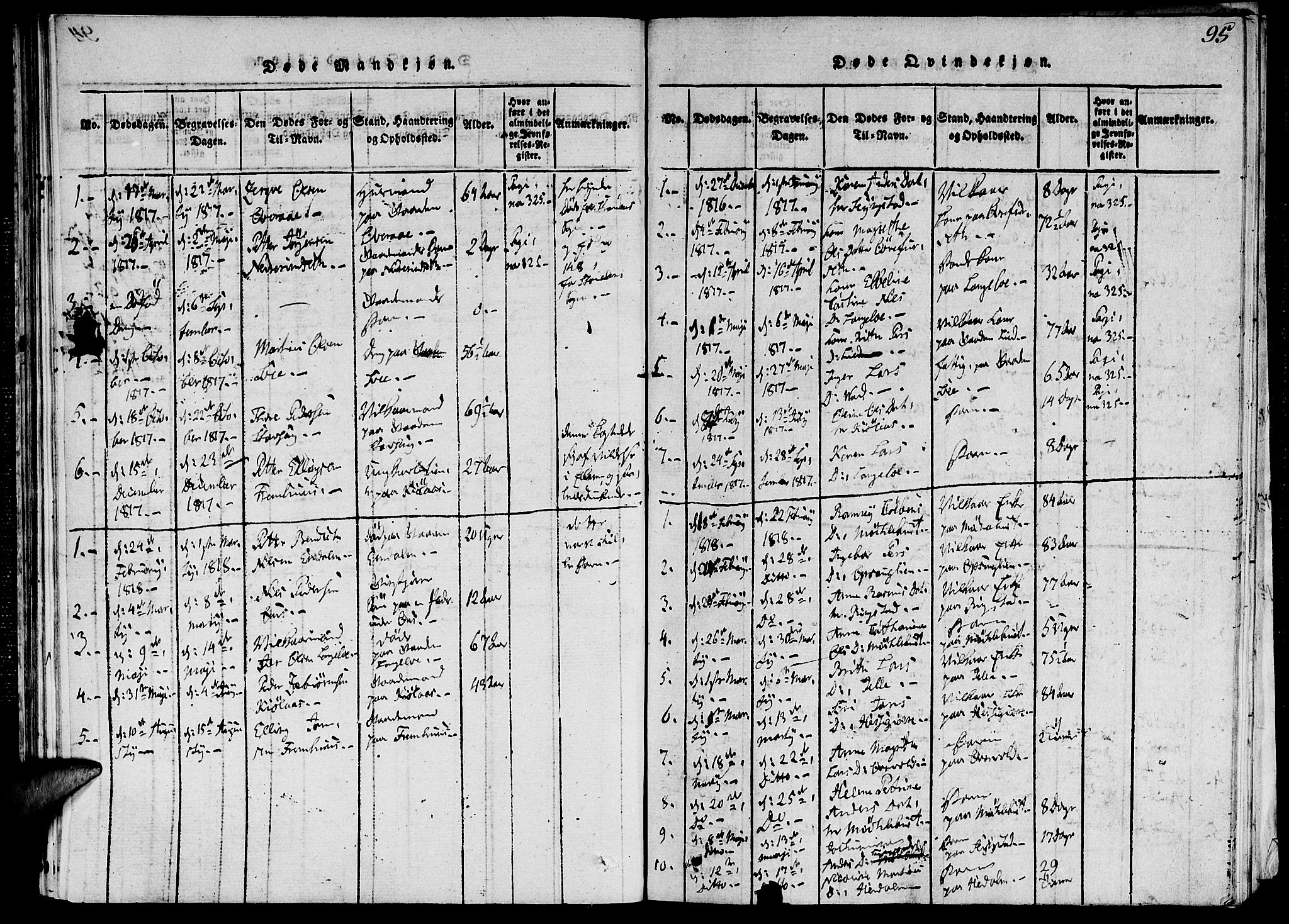 Ministerialprotokoller, klokkerbøker og fødselsregistre - Møre og Romsdal, AV/SAT-A-1454/520/L0273: Parish register (official) no. 520A03, 1817-1826, p. 95