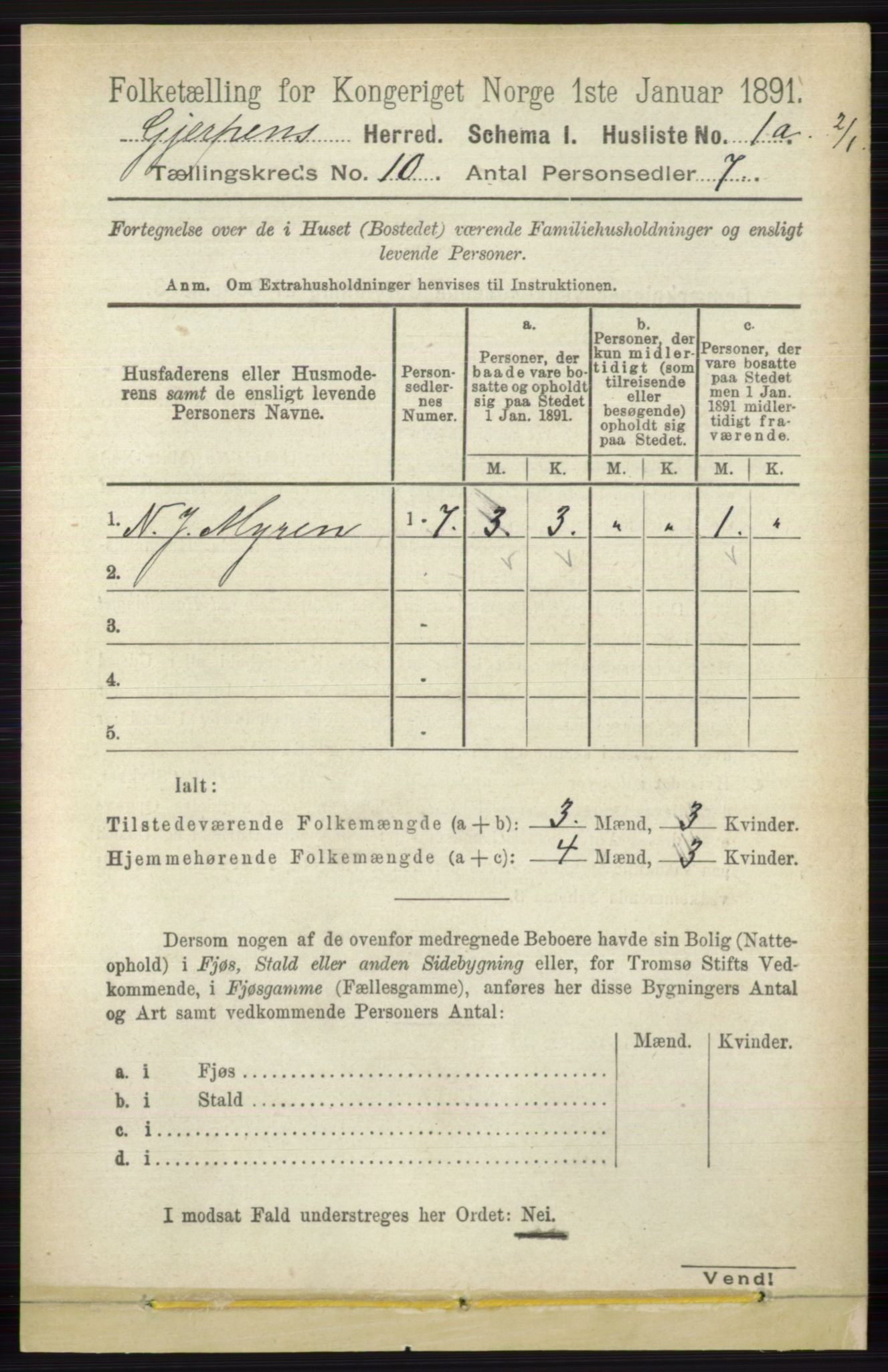 RA, 1891 census for 0812 Gjerpen, 1891, p. 6066