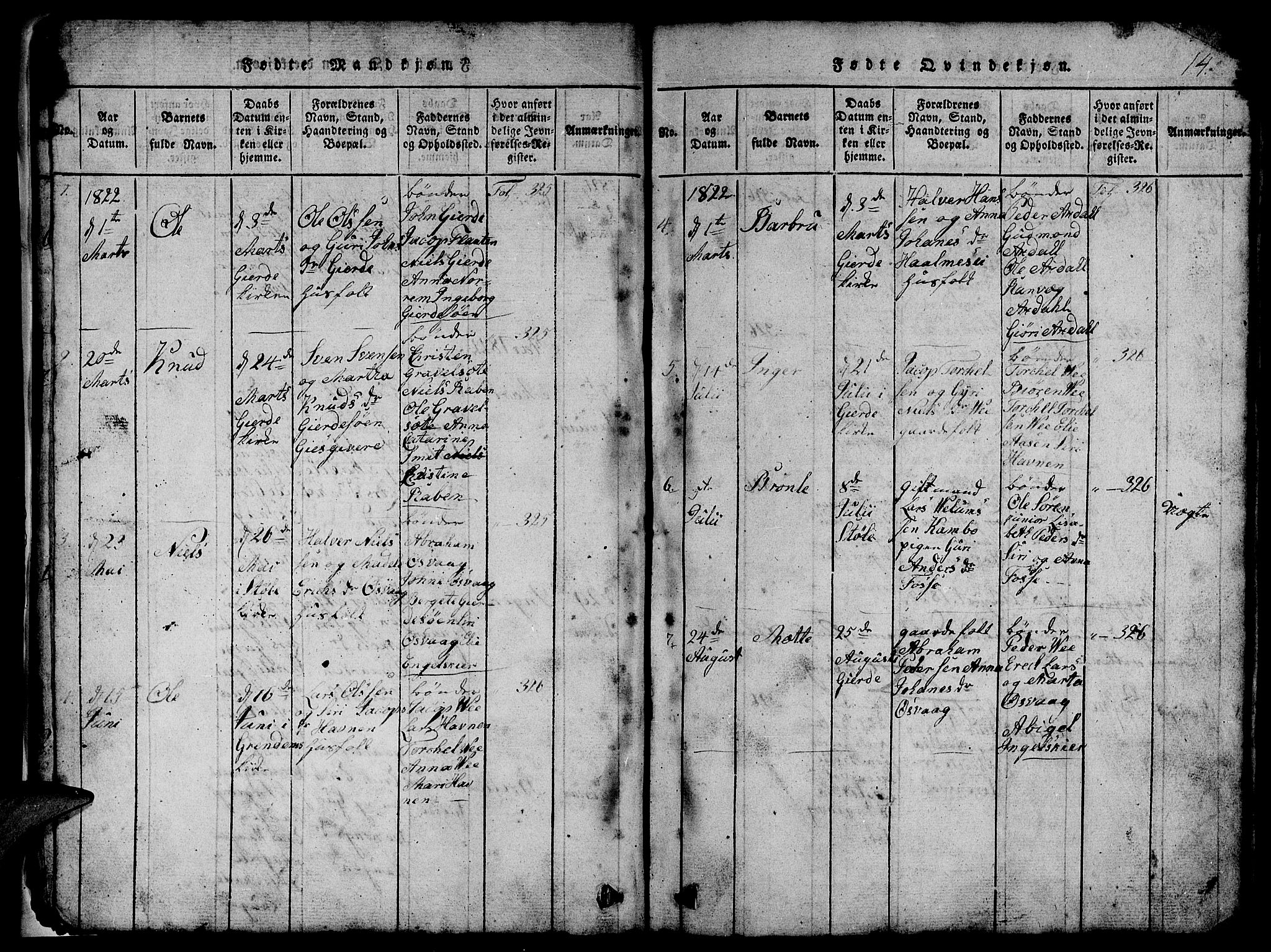 Etne sokneprestembete, AV/SAB-A-75001/H/Hab: Parish register (copy) no. B 1, 1815-1850, p. 14